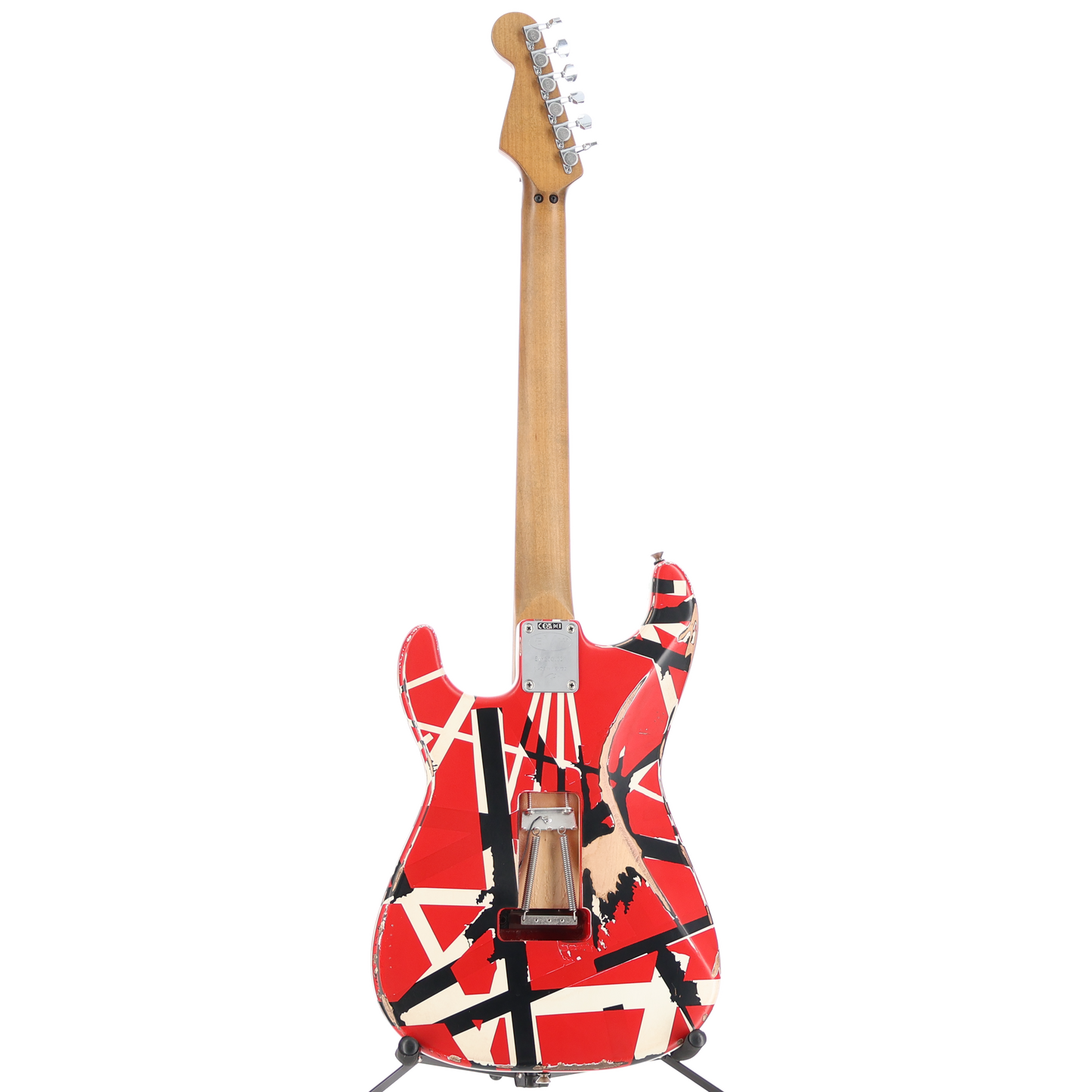 EVH Striped Series Frankenstein Frankie, Maple Fingerboard, Red with Black Stripes Relic (SR) (01581)