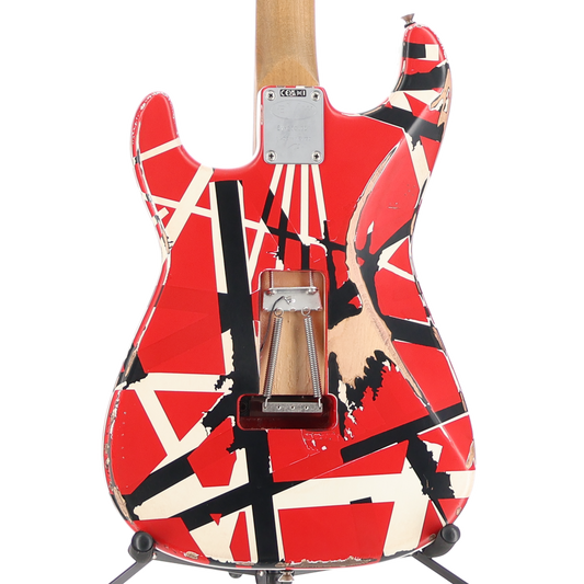 EVH Striped Series Frankenstein Frankie, Maple Fingerboard, Red with Black Stripes Relic (SR) (01581)