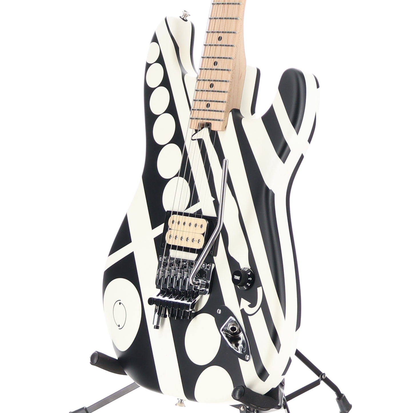 EVH Striped Series Circles, Maple Fingerboard, White and Black (V1) (14863)