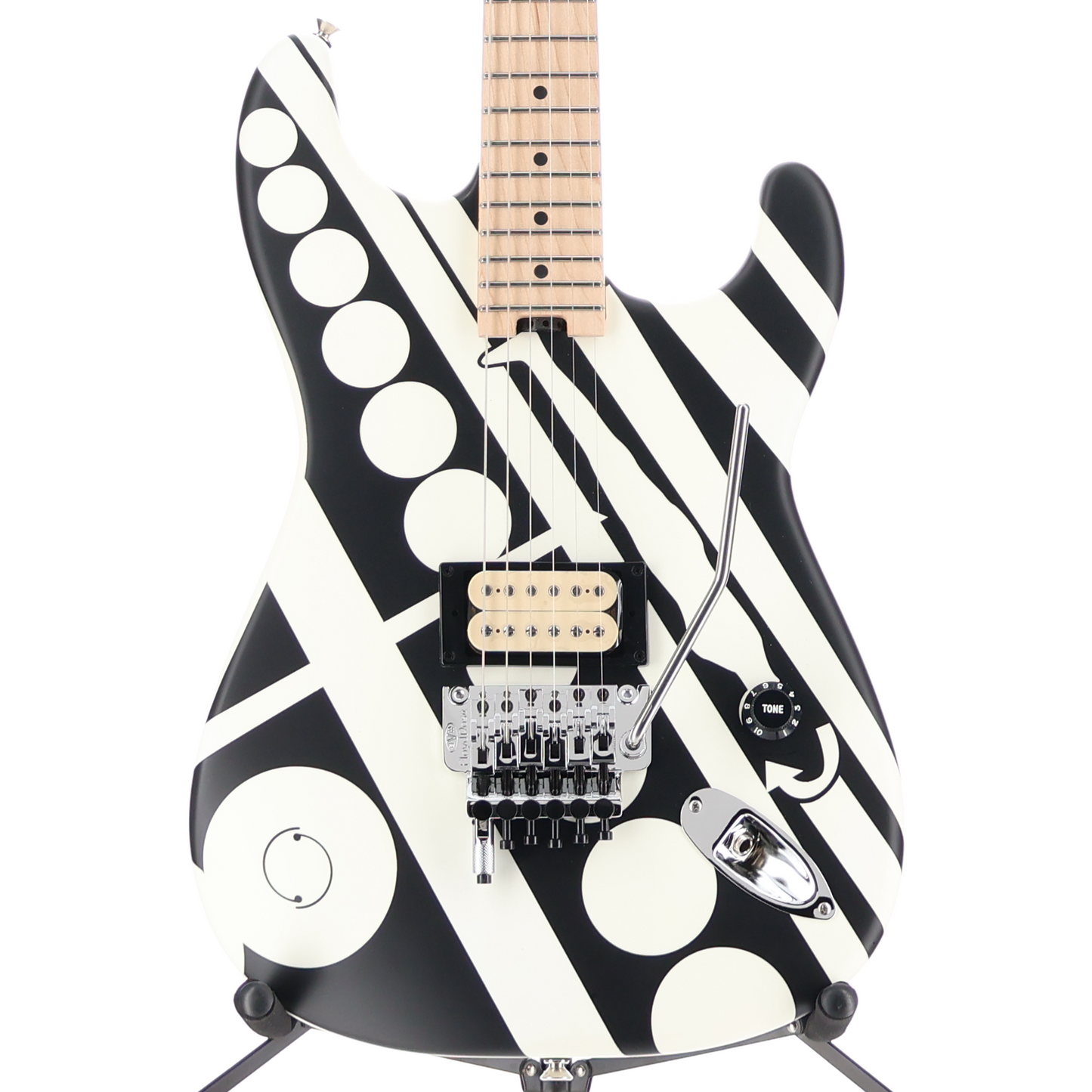 EVH Striped Series Circles, Maple Fingerboard, White and Black (V1) (14863)