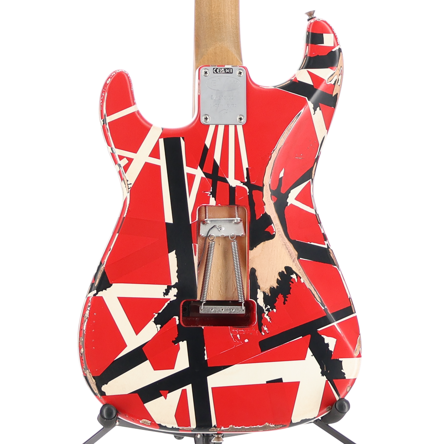 EVH Striped Series Frankenstein Frankie, Maple Fingerboard, Red with Black Stripes Relic (SR) (01581)