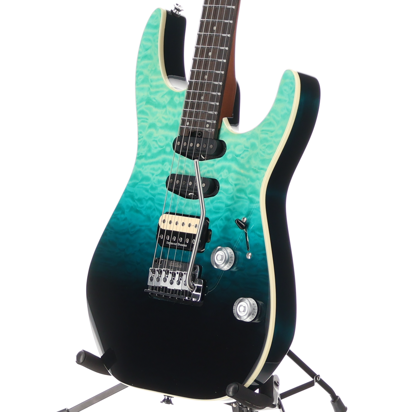 Charvel Pro-Mod Plus Dinky DK24 HSS 2PT EB QM, Ebony Fingerboard - Blue Curaçao (AA6) (01328)