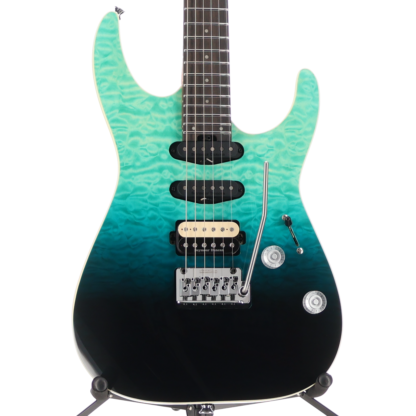 Charvel Pro-Mod Plus Dinky DK24 HSS 2PT EB QM, Ebony Fingerboard - Blue Curaçao (AA6) (01328)
