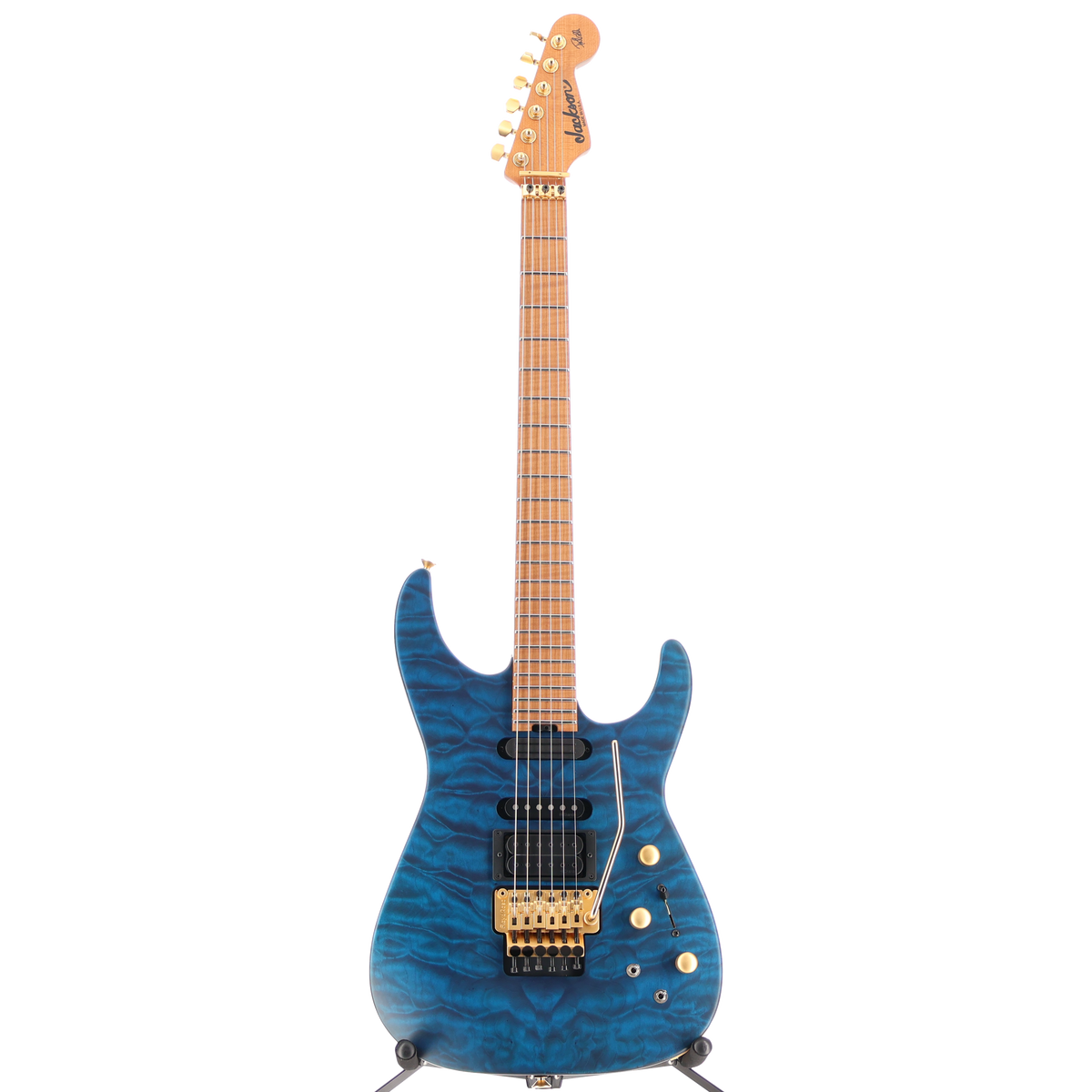Jackson USA Signature Phil Collen PC1 Satin Stain, Caramelized Flame Maple Fingerboard, Satin Transparent Blue (RC3) (N9624)
