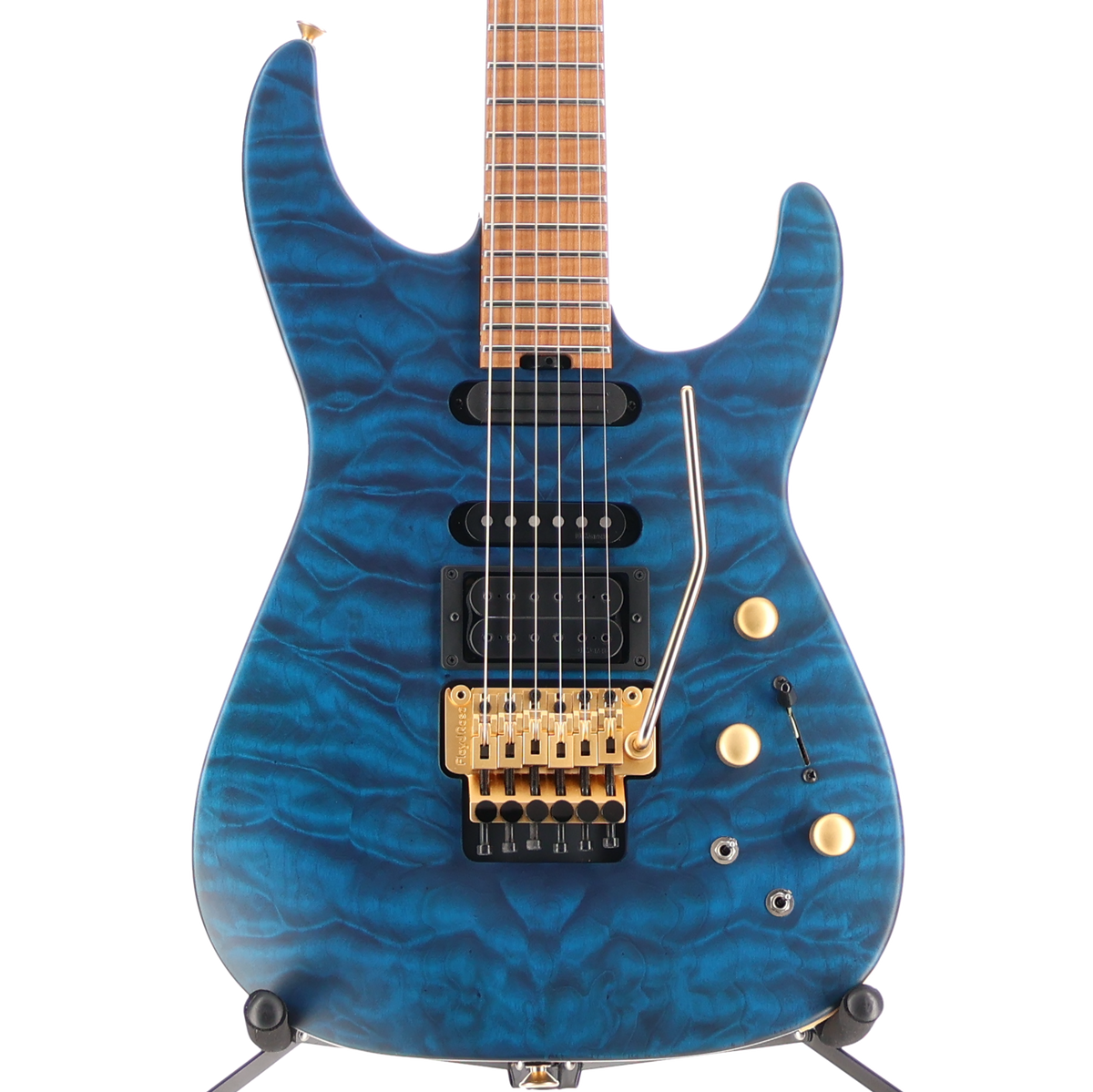 Jackson USA Signature Phil Collen PC1 Satin Stain, Caramelized Flame Maple Fingerboard, Satin Transparent Blue (RC3) (N9624)