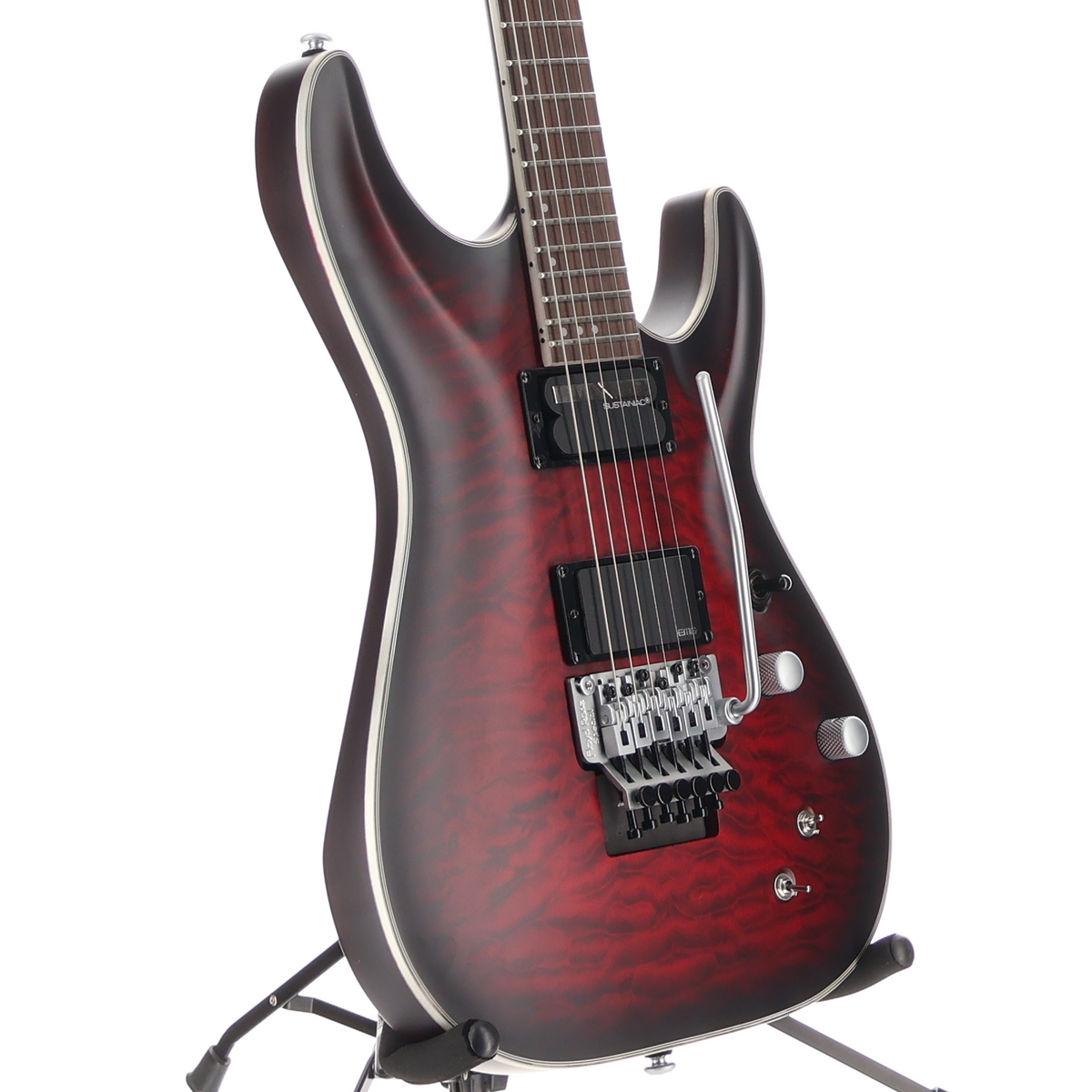 Schecter C-1 Platinum Floyd Rose Sustainer Satin Crimson Red Burst (Q8) (79037)