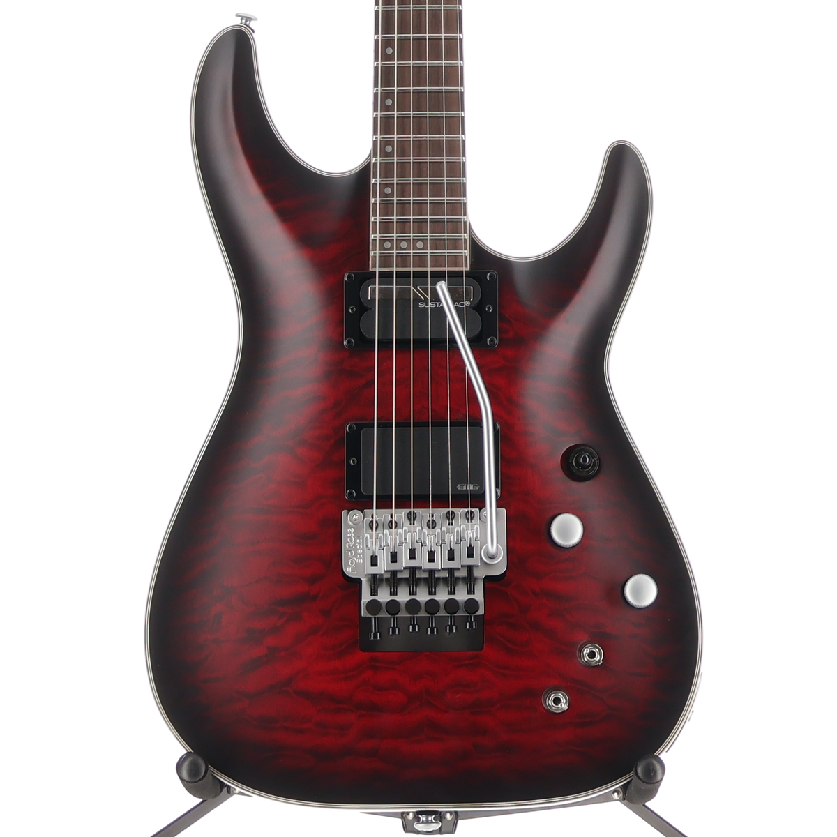 Schecter C-1 Platinum Floyd Rose Sustainer Satin Crimson Red Burst (Q8) (79037)