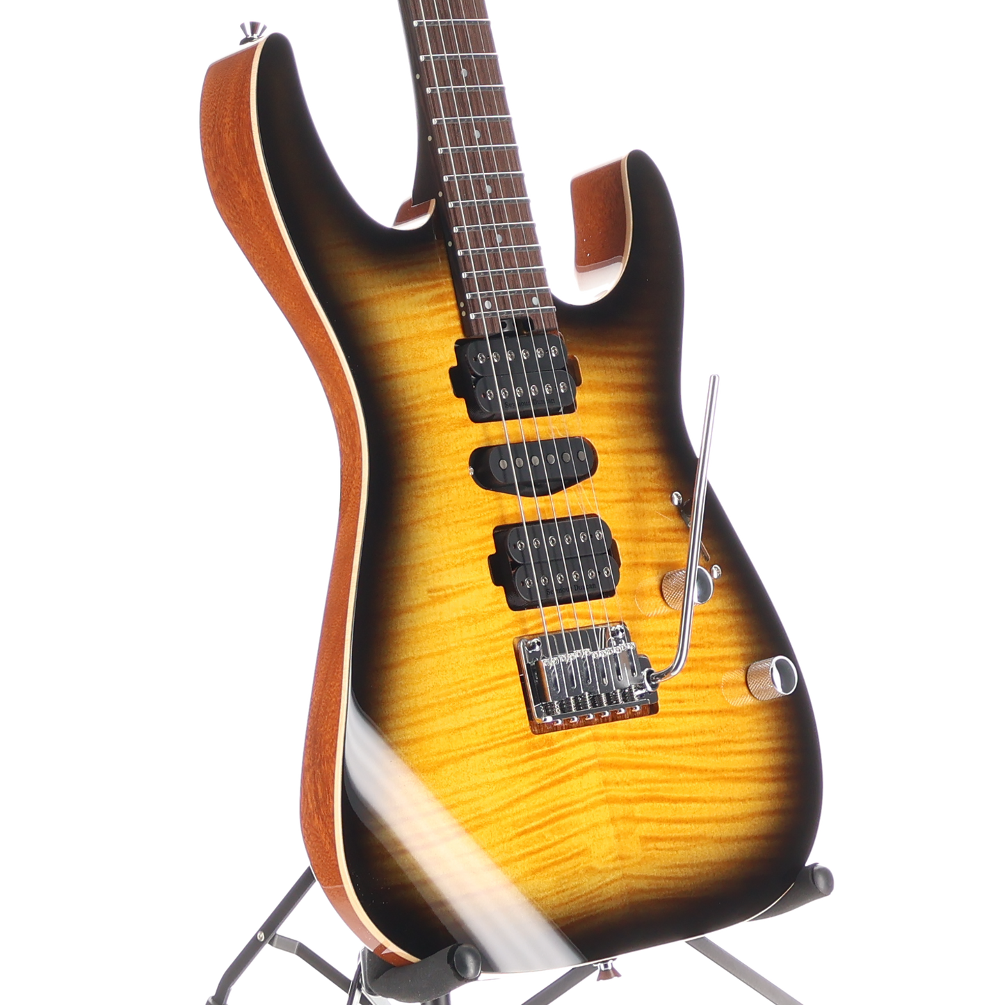 Charvel MJ DK24 HSH 2PT W Mahogany with Flame Maple, Antique Burst, Plays Great (H8) (00210) (00210)