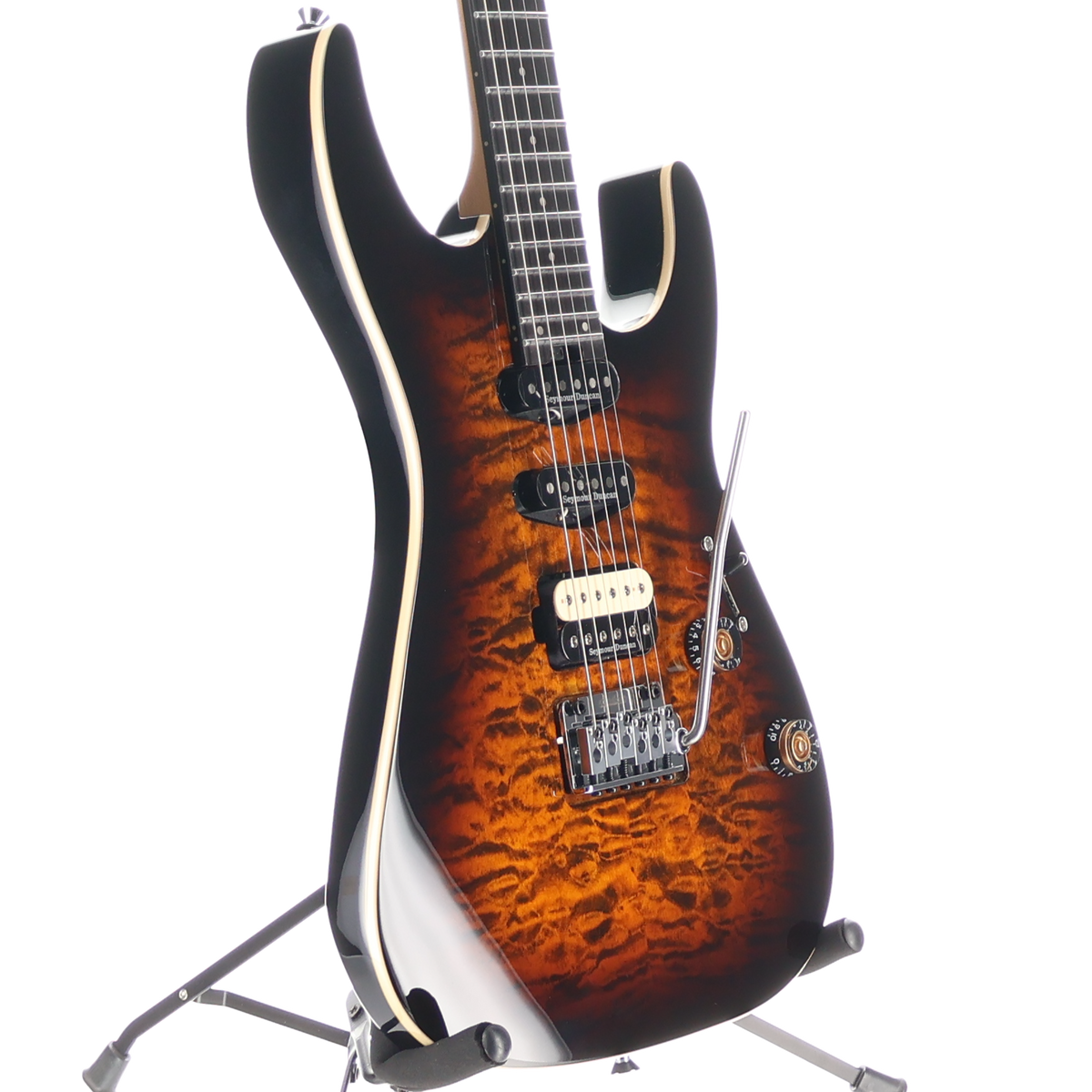 Charvel Pro-Mod Plus Dinky DK24 HSS 2PT EB QM, Ebony Fingerboard, Amber Tiger Eye (Z13) (00489)