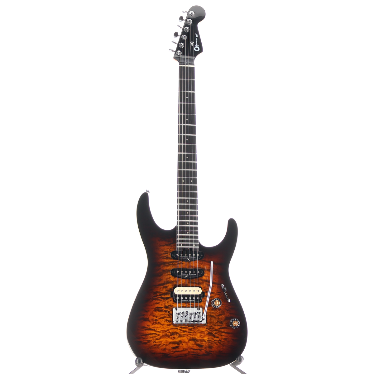 Charvel Pro-Mod Plus Dinky DK24 HSS 2PT EB QM, Ebony Fingerboard, Amber Tiger Eye (Z13) (00489)