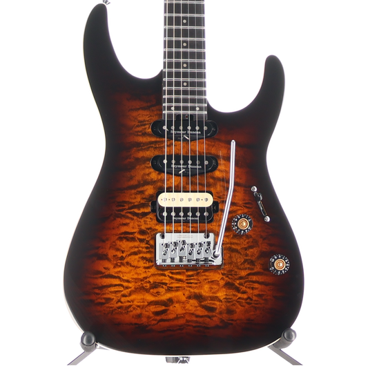 Charvel Pro-Mod Plus Dinky DK24 HSS 2PT EB QM, Ebony Fingerboard, Amber Tiger Eye (Z13) (00489)