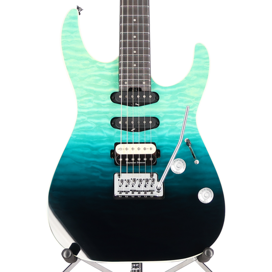 Charvel Pro-Mod Plus Dinky DK24 HSS 2PT EB QM, Ebony Fingerboard - Blue Curaçao (R7) (00079)
