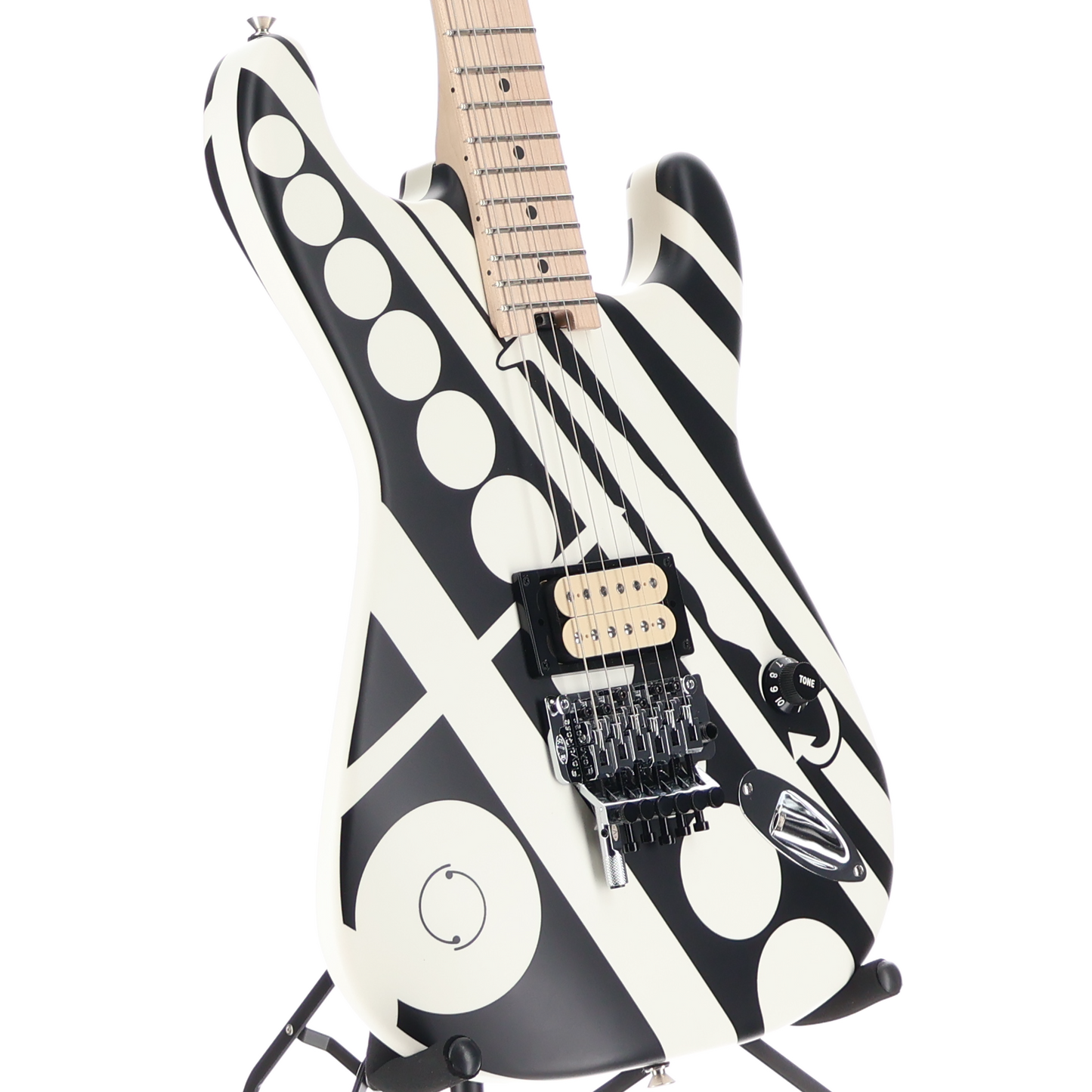 EVH EVH Striped Series Circles, Maple Fingerboard, White and Black (S10) (00876)