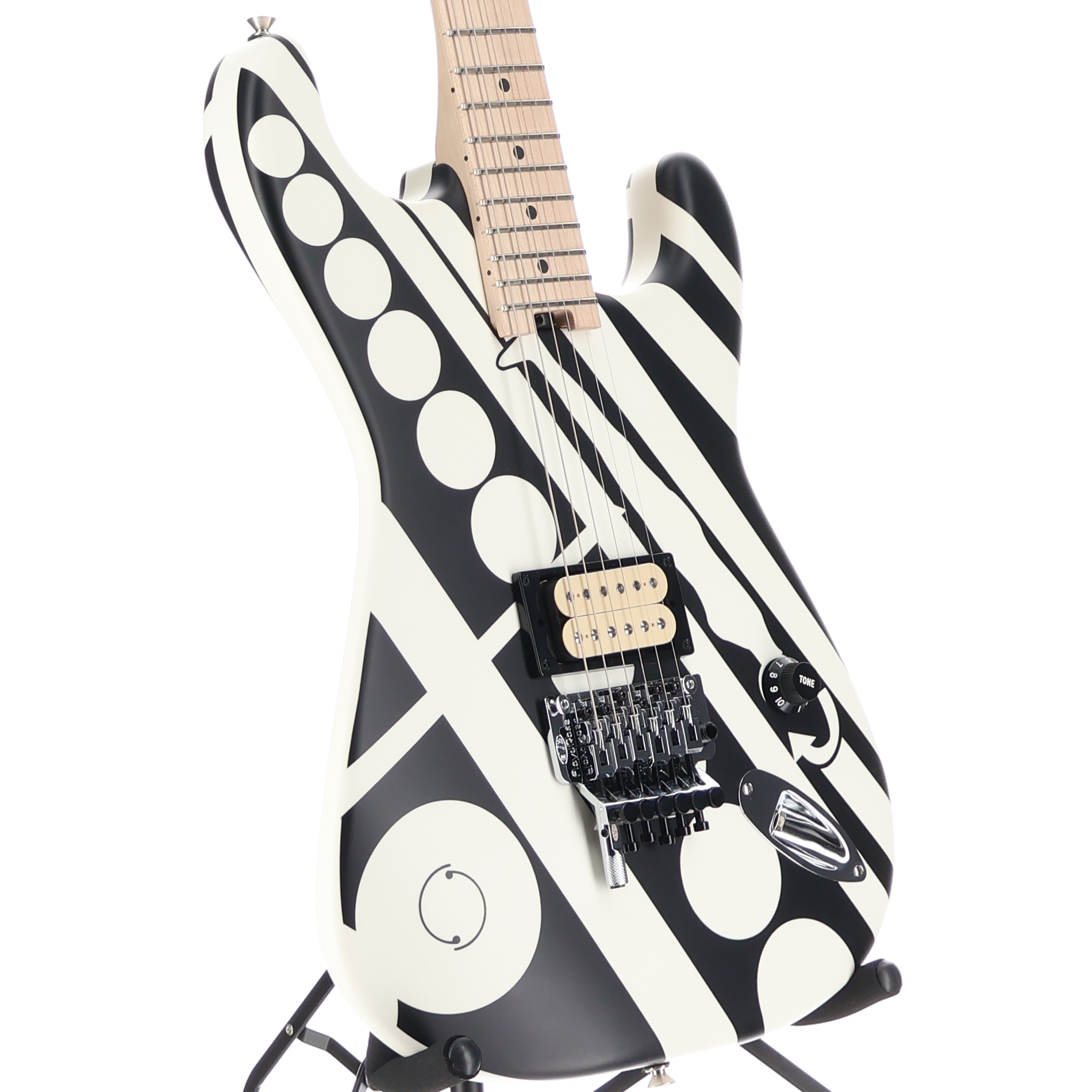 EVH EVH Striped Series Circles, Maple Fingerboard, White and Black (S10) (00876)
