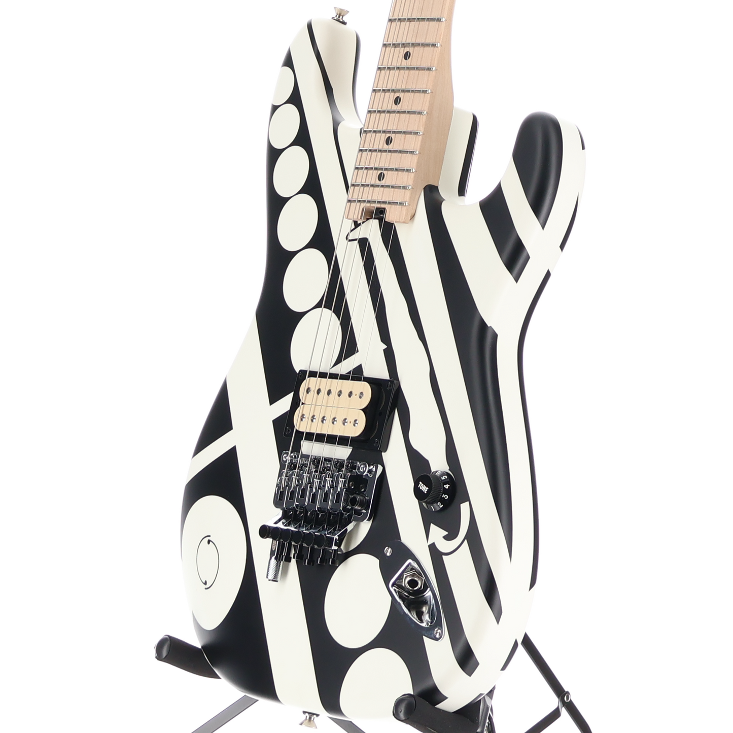 EVH EVH Striped Series Circles, Maple Fingerboard, White and Black (S10) (00876)
