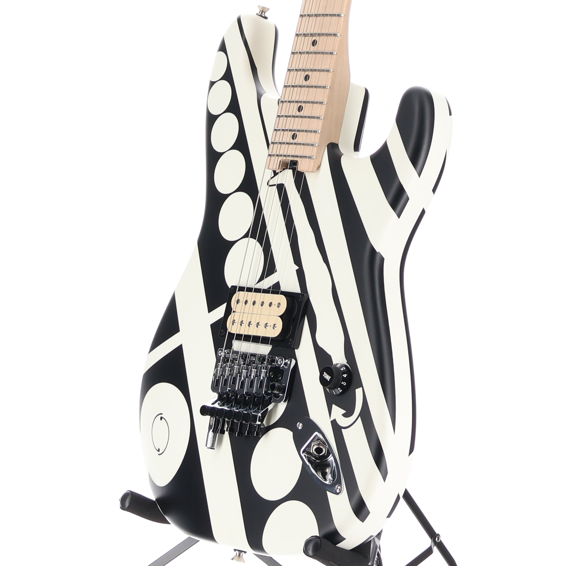 EVH EVH Striped Series Circles, Maple Fingerboard, White and Black (S10) (00876)