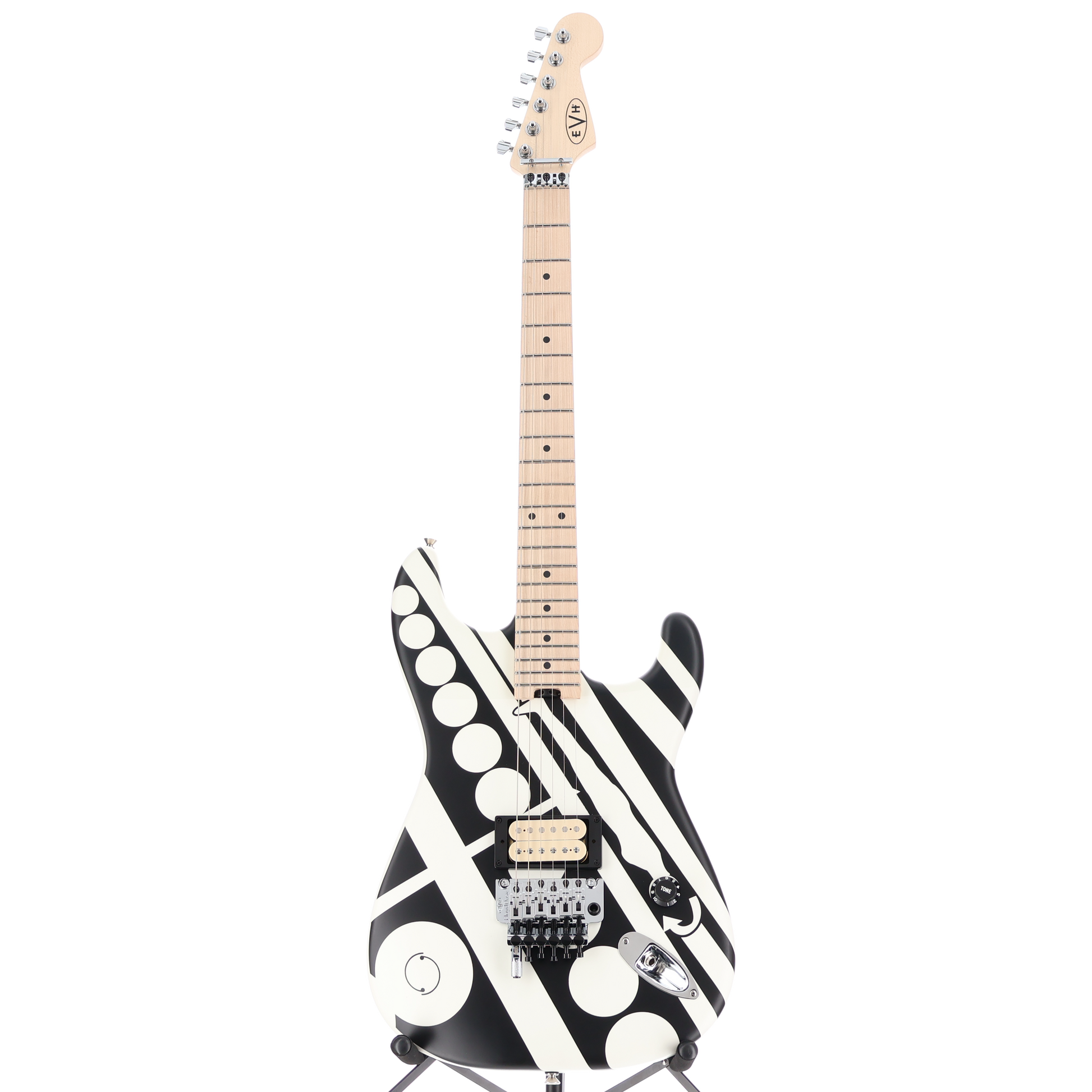 EVH EVH Striped Series Circles, Maple Fingerboard, White and Black (S10) (00876)