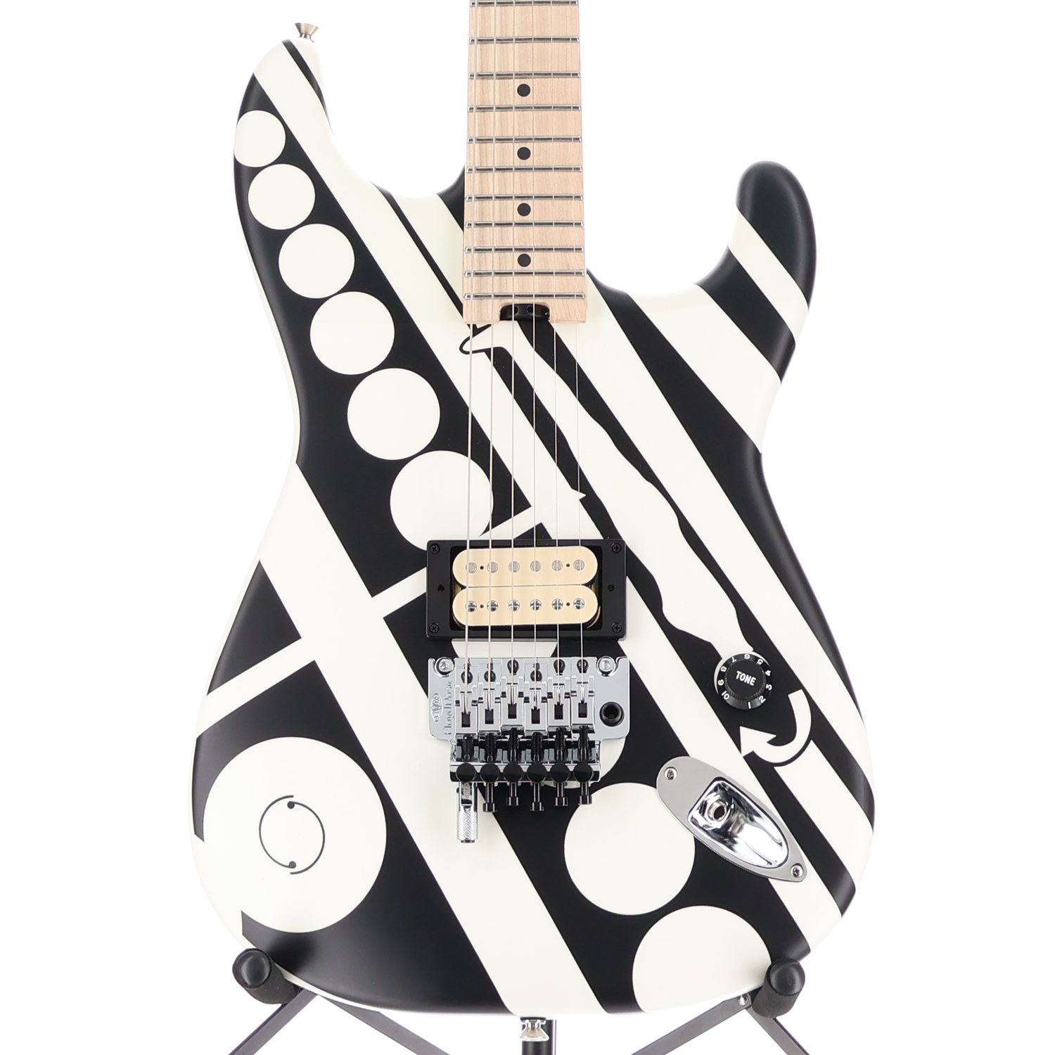 EVH EVH Striped Series Circles, Maple Fingerboard, White and Black (S10) (00876)