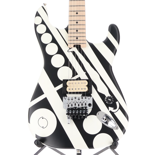 EVH EVH Striped Series Circles, Maple Fingerboard, White and Black (S10) (00876)