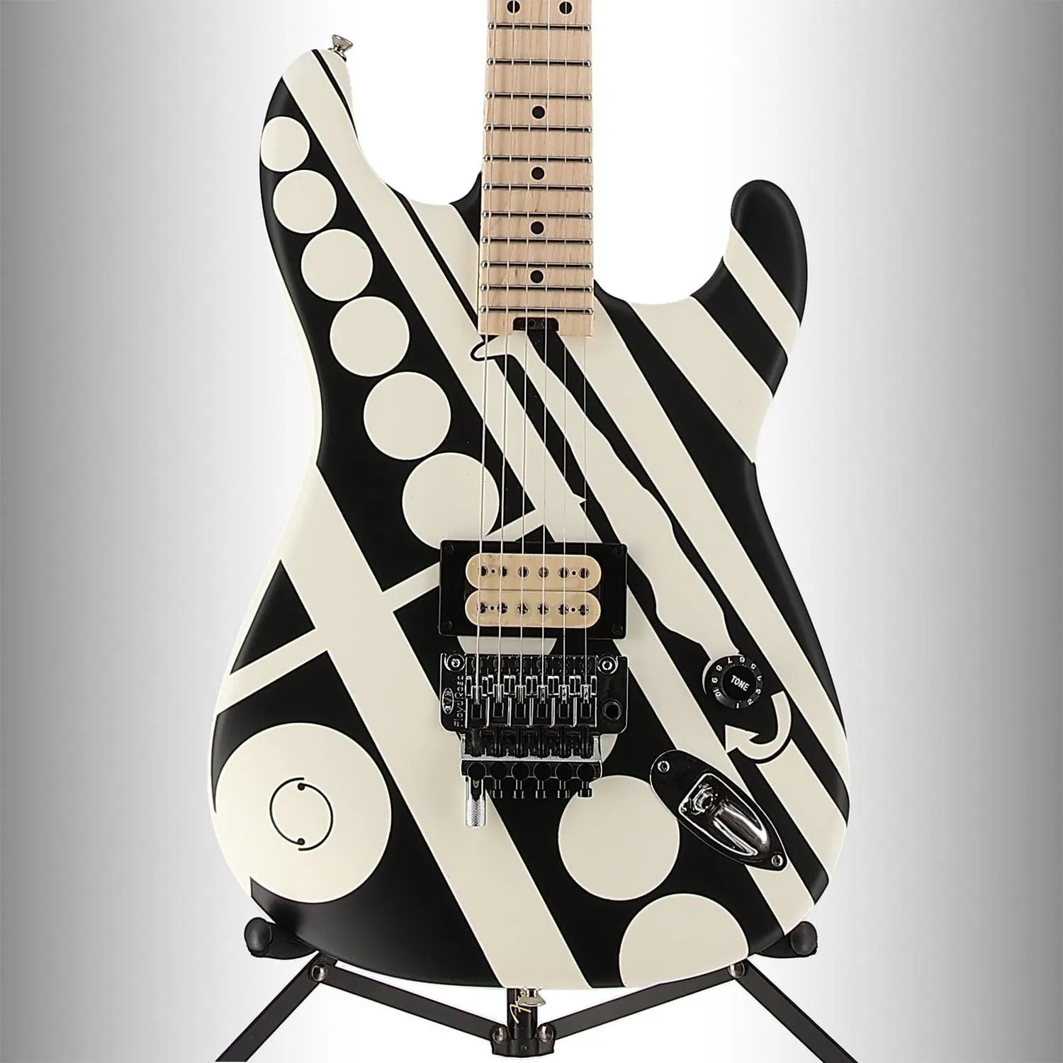 EVH Striped Series Circles, Maple Fingerboard, White and Black (B4) (01918)
