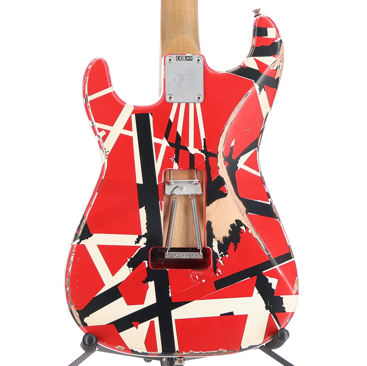 EVH Striped Series Frankenstein Frankie, Maple Fingerboard, Red with Black Stripes Relic (SR) (01581)