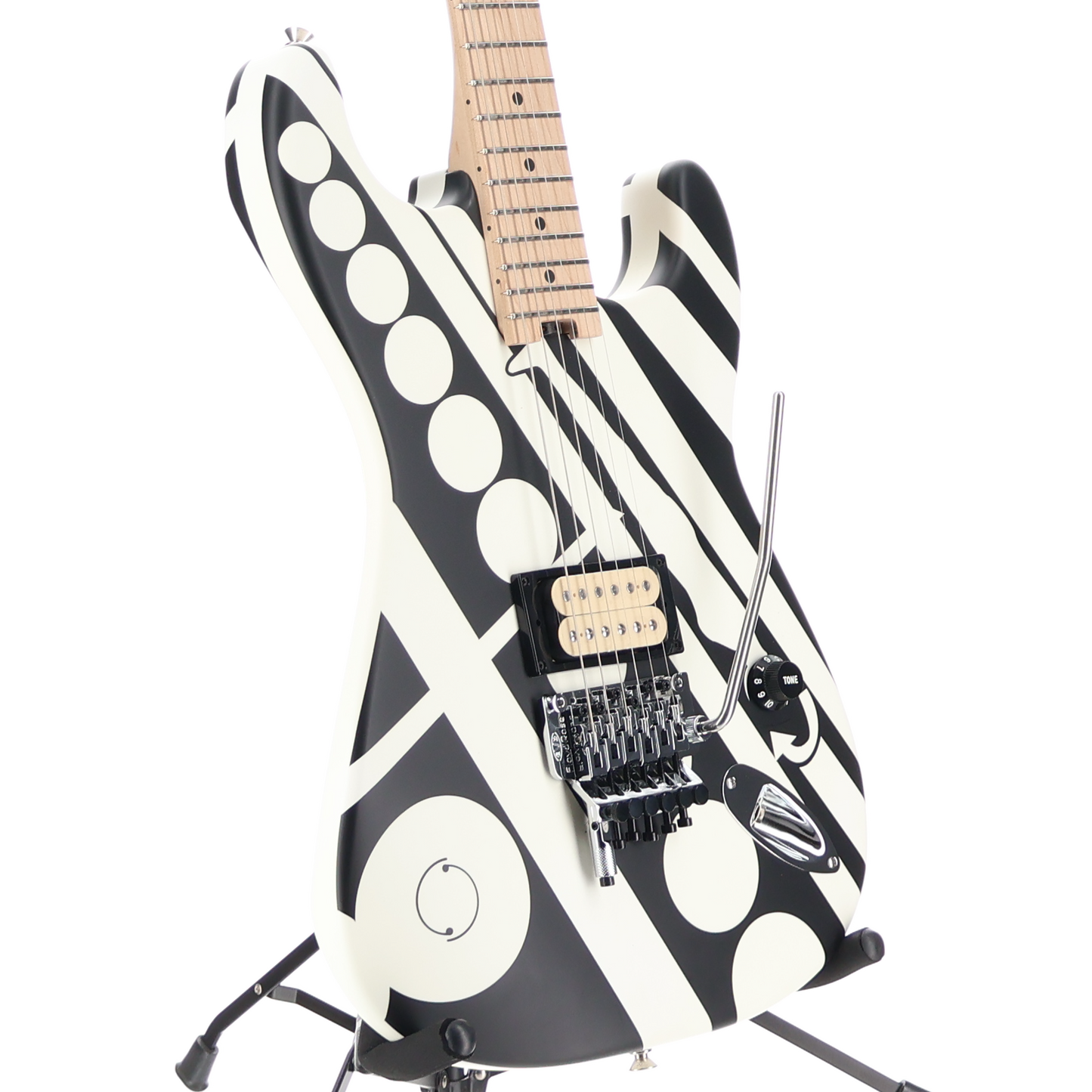 EVH Striped Series Circles, Maple Fingerboard, White and Black (V1) (14863)