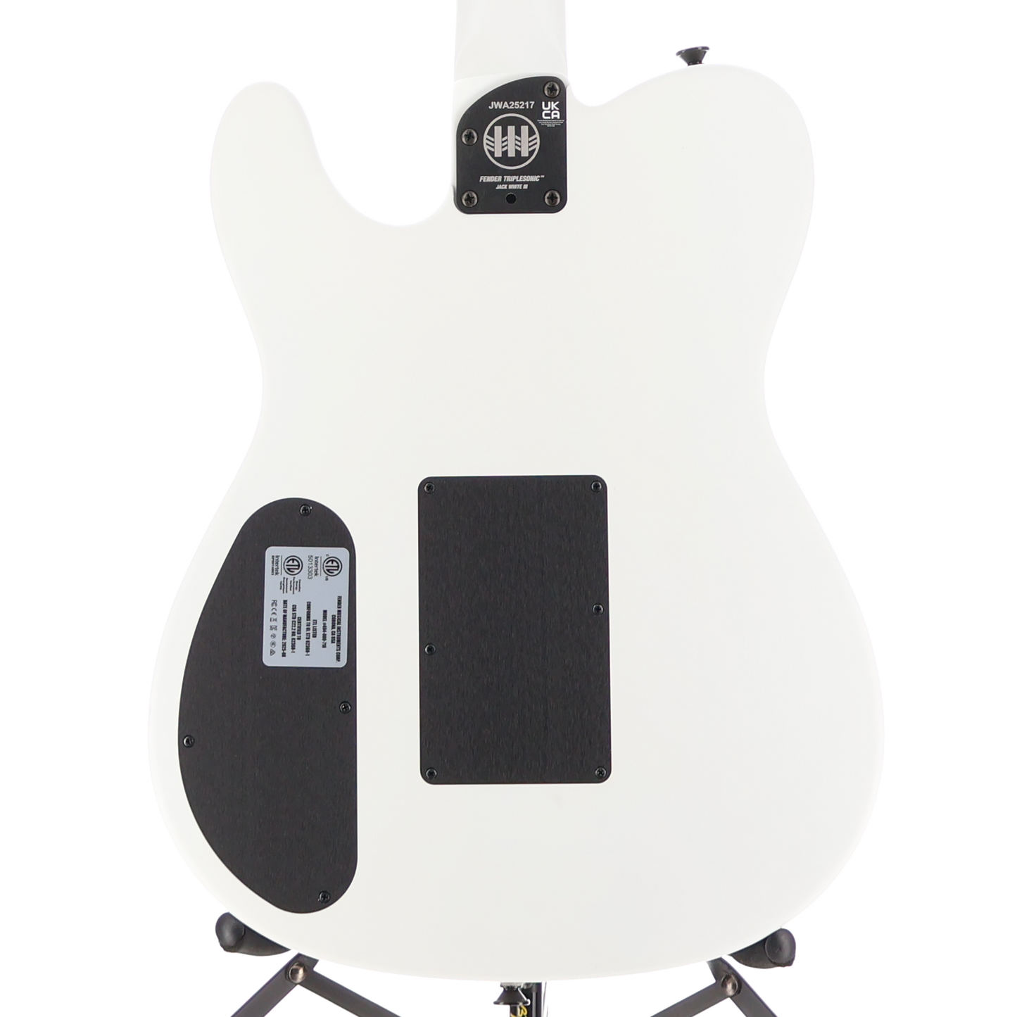 Fender Jack White Triplesonic Acoustasonic Telecaster with Case, Maple Fingerboard, White Pickguard, Satin Arctic White with Black Top (X1) (25217)