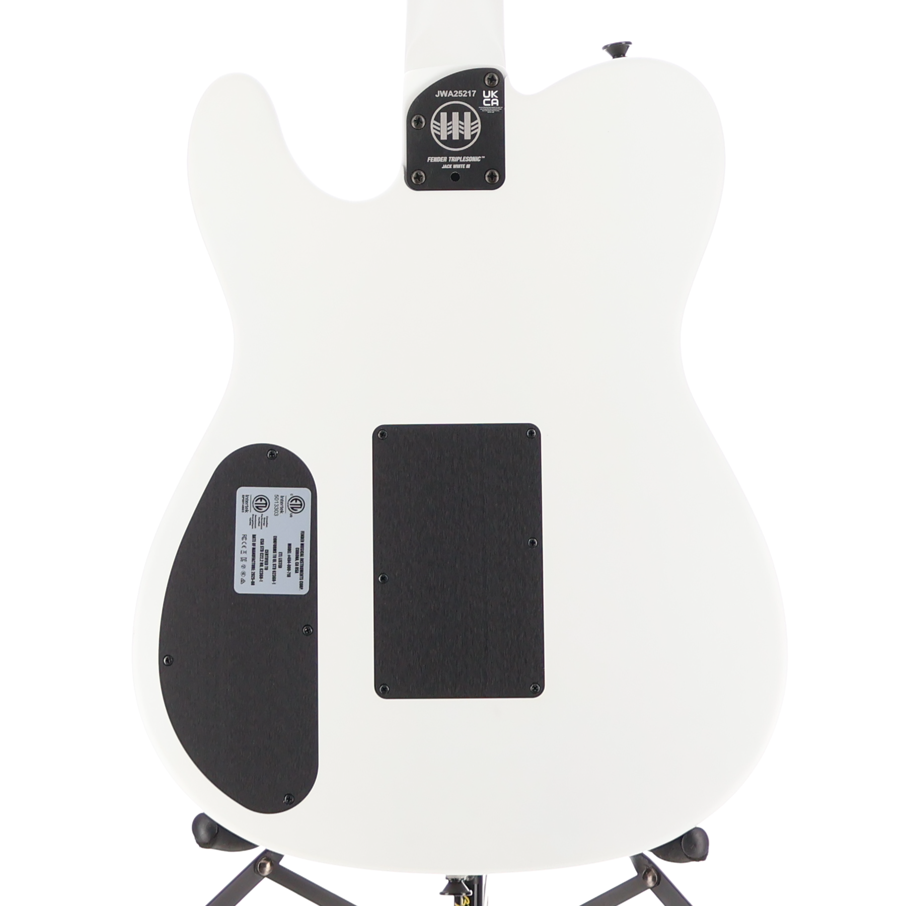 Fender Jack White Triplesonic Acoustasonic Telecaster with Case, Maple Fingerboard, White Pickguard, Satin Arctic White with Black Top (X1) (25217)