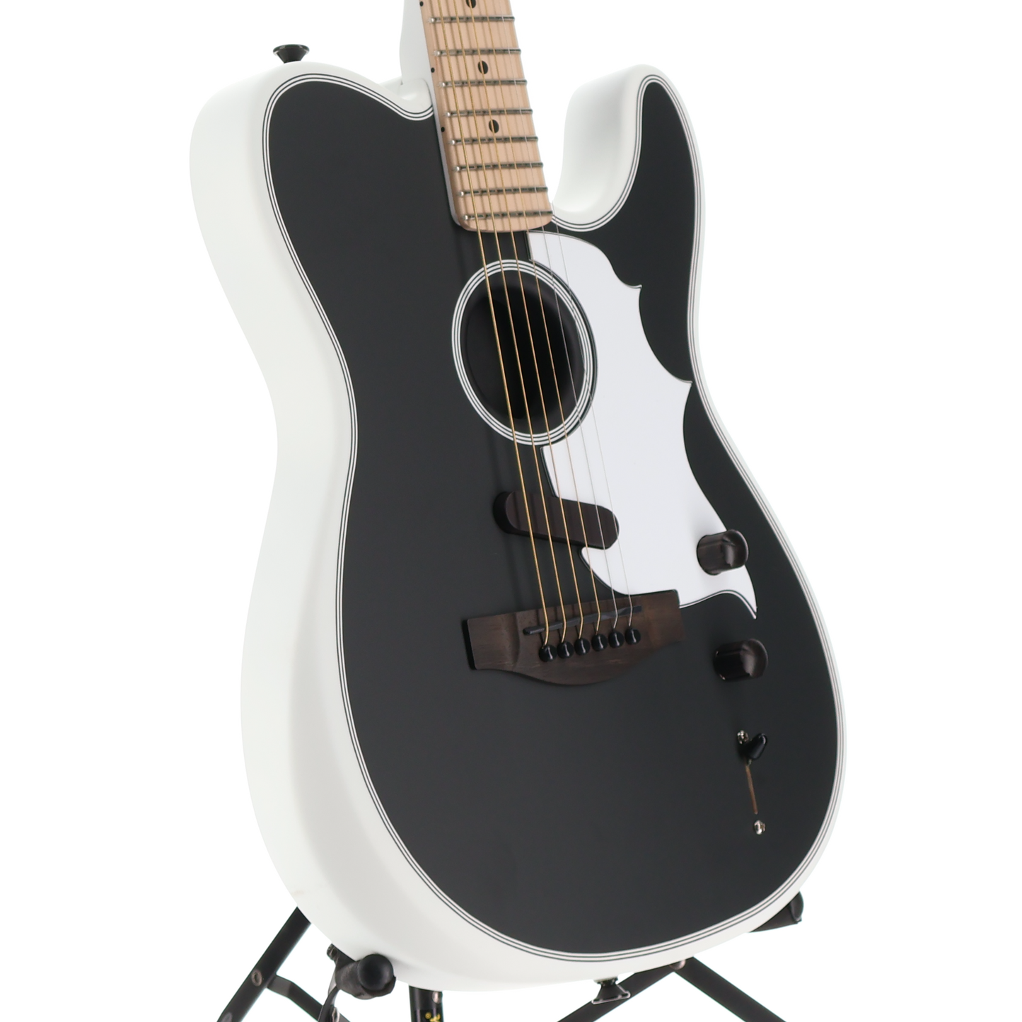 Fender Jack White Triplesonic Acoustasonic Telecaster with Case, Maple Fingerboard, White Pickguard, Satin Arctic White with Black Top (X1) (25217)