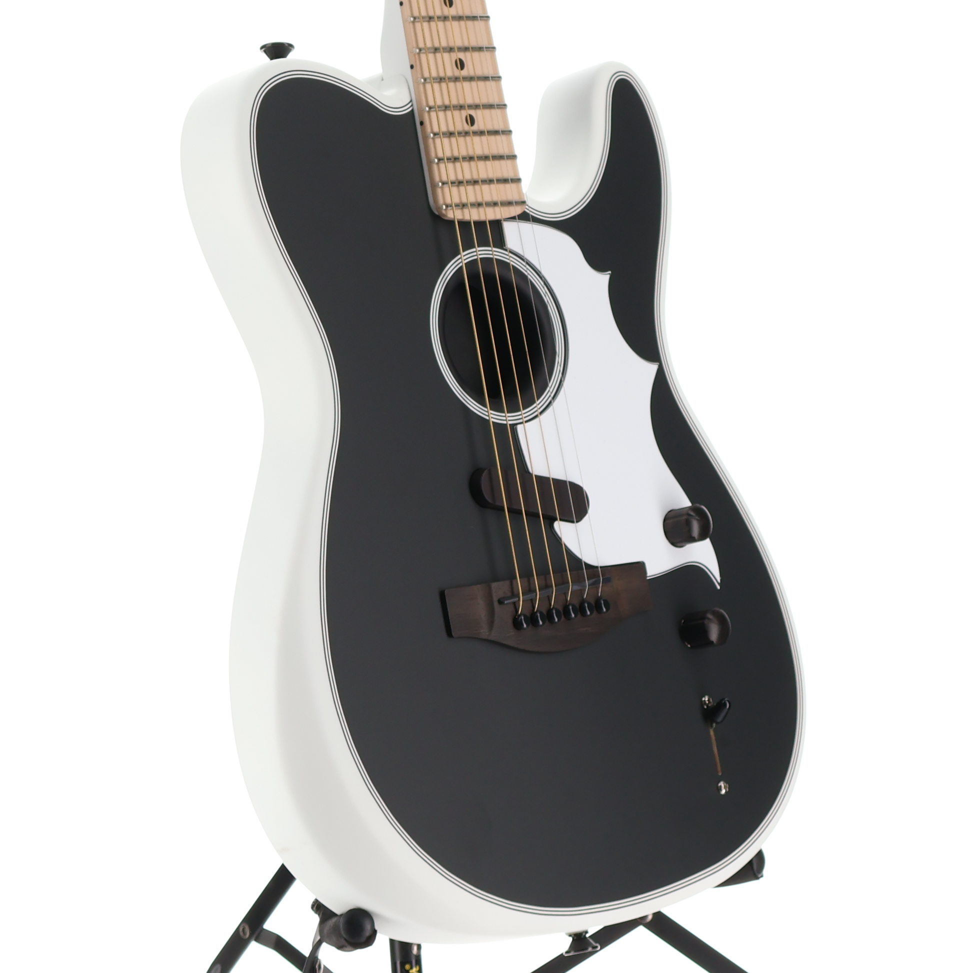 Fender Jack White Triplesonic Acoustasonic Telecaster with Case, Maple Fingerboard, White Pickguard, Satin Arctic White with Black Top (X1) (25217)