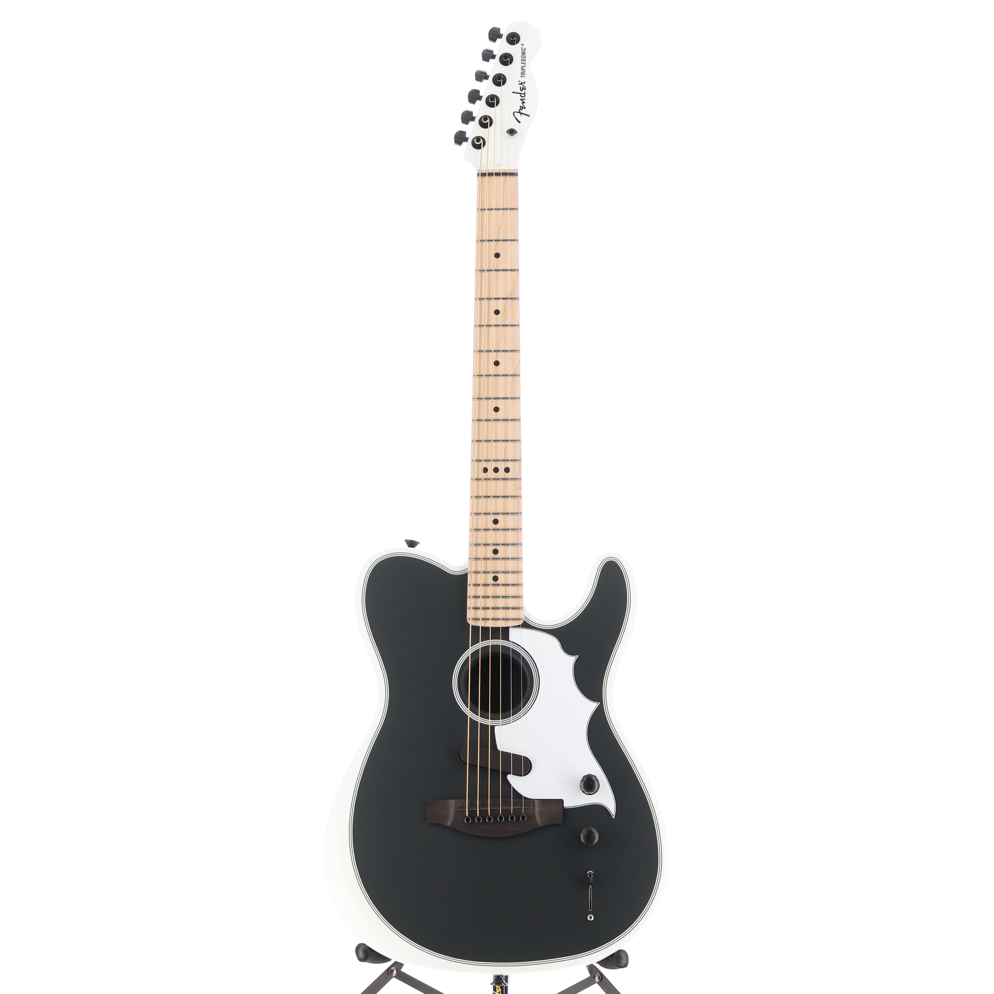 Fender Jack White Triplesonic Acoustasonic Telecaster with Case, Maple Fingerboard, White Pickguard, Satin Arctic White with Black Top (X1) (25217)