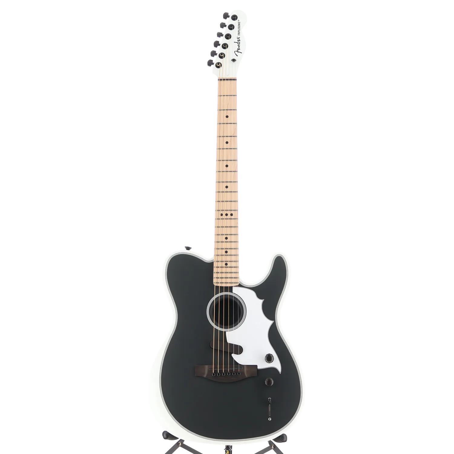 Fender Jack White Triplesonic Acoustasonic Telecaster with Case, Maple Fingerboard, White Pickguard, Satin Arctic White with Black Top (X1) (25217)