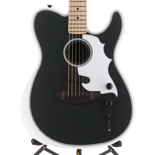 Fender Jack White Triplesonic Acoustasonic Telecaster with Case, Maple Fingerboard, White Pickguard, Satin Arctic White with Black Top (X1) (25217)