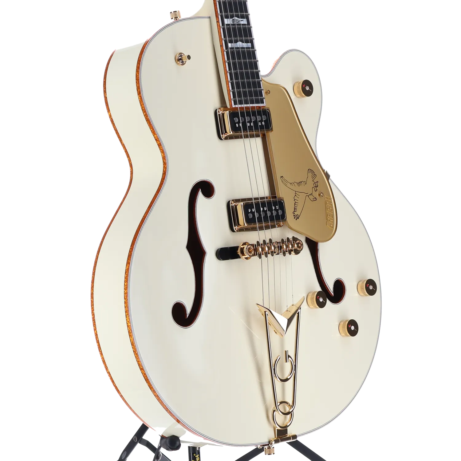 Gretsch G6136-55 Vintage Select Edition '55 Falcon Hollow Body with Cadillac Tailpiece, TV Jones, Solid Spruce Top, Vintage White, Lacquer (H12) (82637)