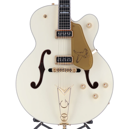 Gretsch G6136-55 Vintage Select Edition '55 Falcon Hollow Body with Cadillac Tailpiece, TV Jones, Solid Spruce Top, Vintage White, Lacquer (H12) (82637)
