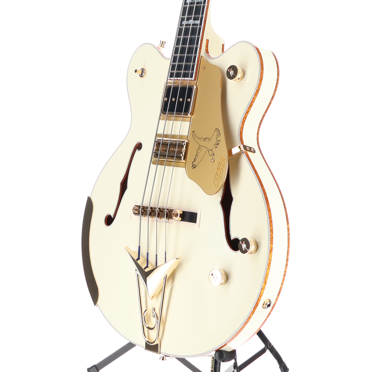 Gretsch G6136B-TP Tom Petersson Signature Falcon 4-String Bass with Cadillac Tailpiece, RumbleTron Pickup, Aged White Lacquer (D9) (03450)