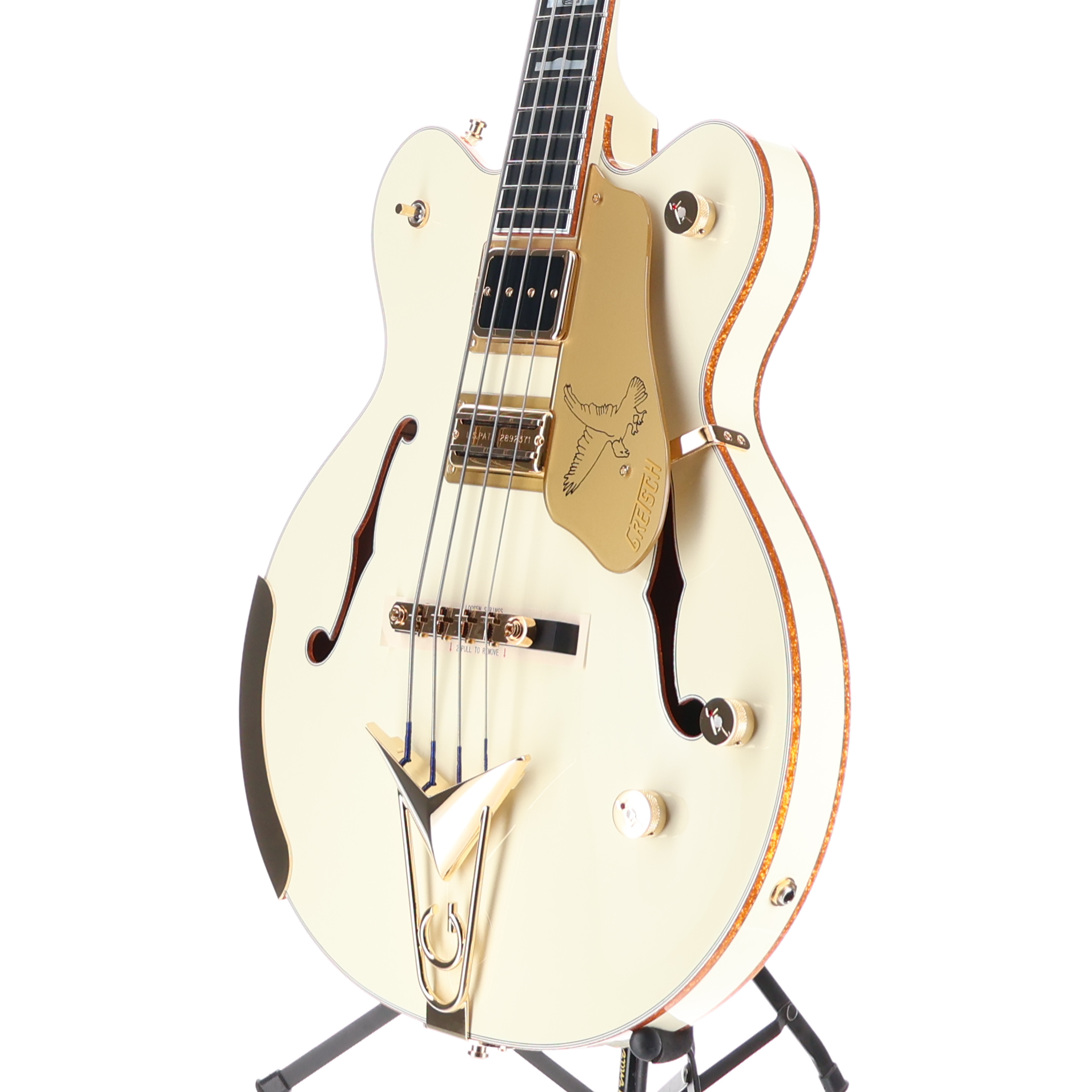 Gretsch G6136B-TP Tom Petersson Signature Falcon 4-String Bass with Cadillac Tailpiece, RumbleTron Pickup, Aged White Lacquer (D9) (03450)