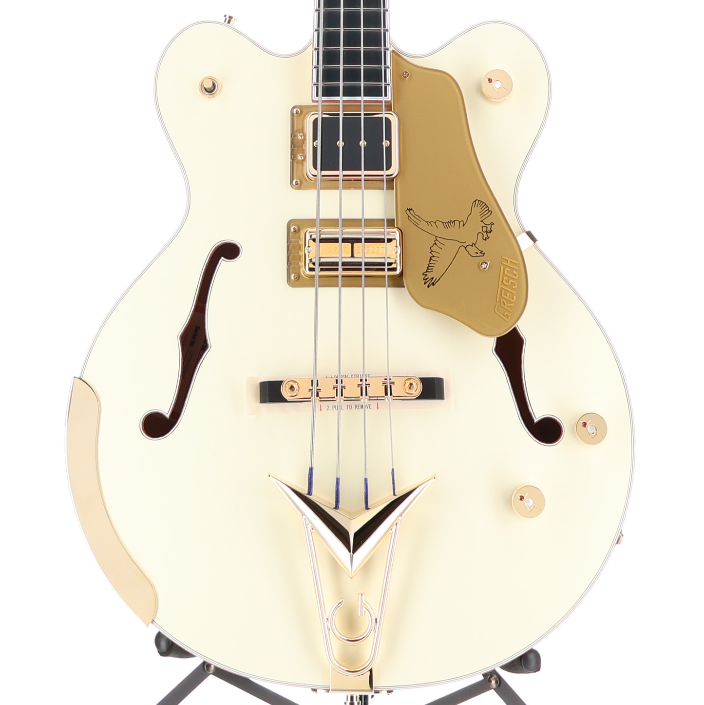 Gretsch G6136B-TP Tom Petersson Signature Falcon 4-String Bass with Cadillac Tailpiece, RumbleTron Pickup, Aged White Lacquer (D9) (03450)