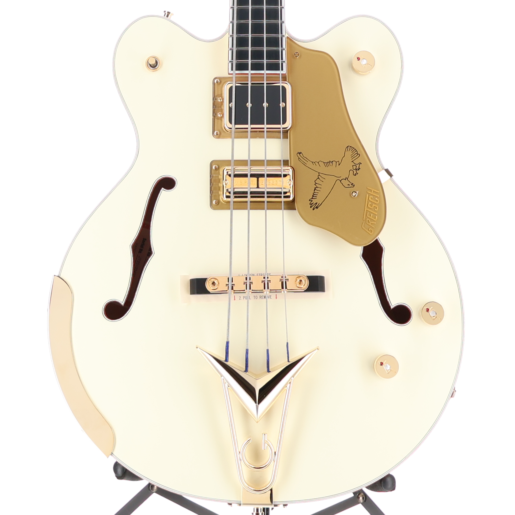 Gretsch G6136B-TP Tom Petersson Signature Falcon 4-String Bass with Cadillac Tailpiece, RumbleTron Pickup, Aged White Lacquer (D9) (03450)