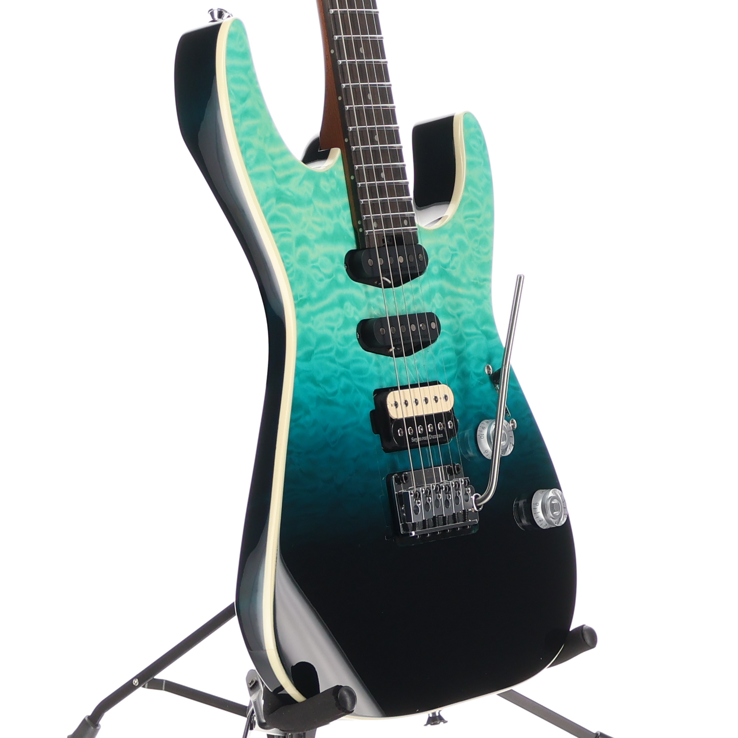 Charvel Pro-Mod Plus Dinky DK24 HSS 2PT EB QM, Ebony Fingerboard - Blue Curaçao (AA6) (01328)