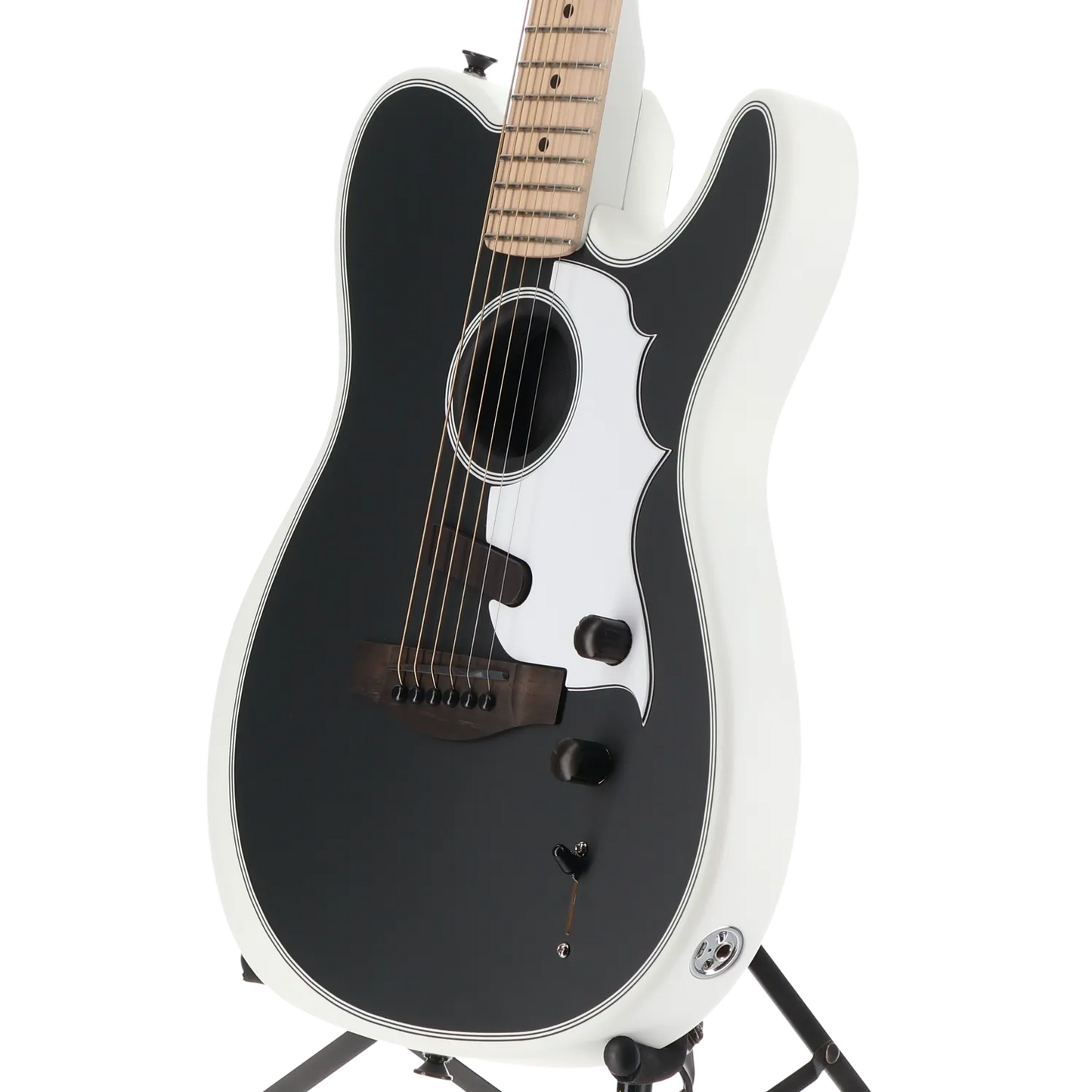 Jack White Triplesonic Acoustasonic Telecaster with Case, Maple Fingerboard, White Pickguard, Satin Arctic White with Black Top (X1) (25217)
