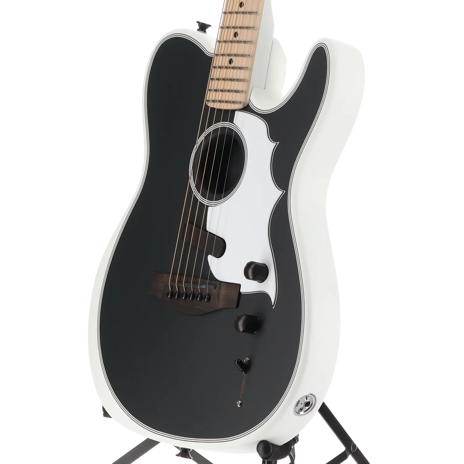 Jack White Triplesonic Acoustasonic Telecaster with Case, Maple Fingerboard, White Pickguard, Satin Arctic White with Black Top (X1) (25217)