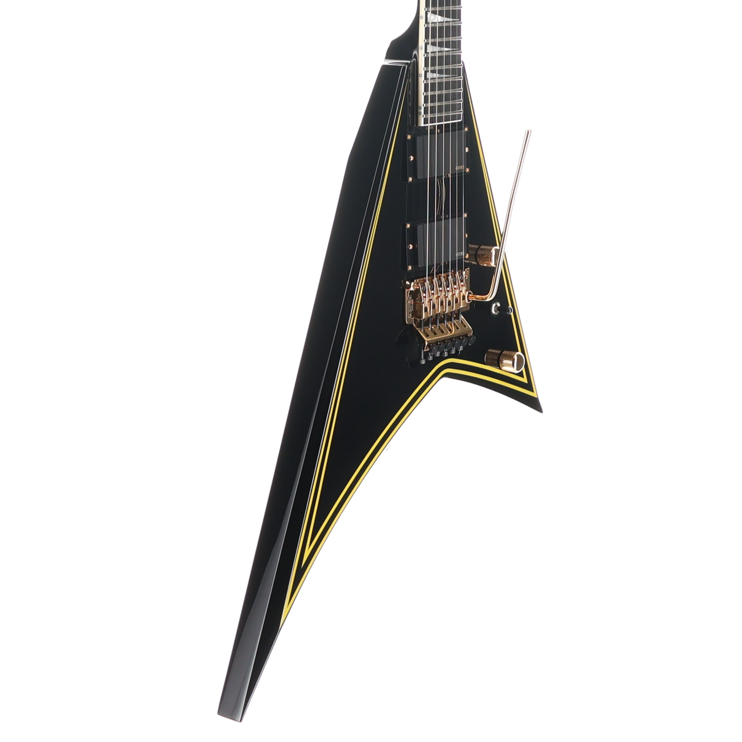 Jackson MJ Series Rhoads RR24MG, Ebony Fingerboard, Black with Yellow Pinstripes (RP) (01898)