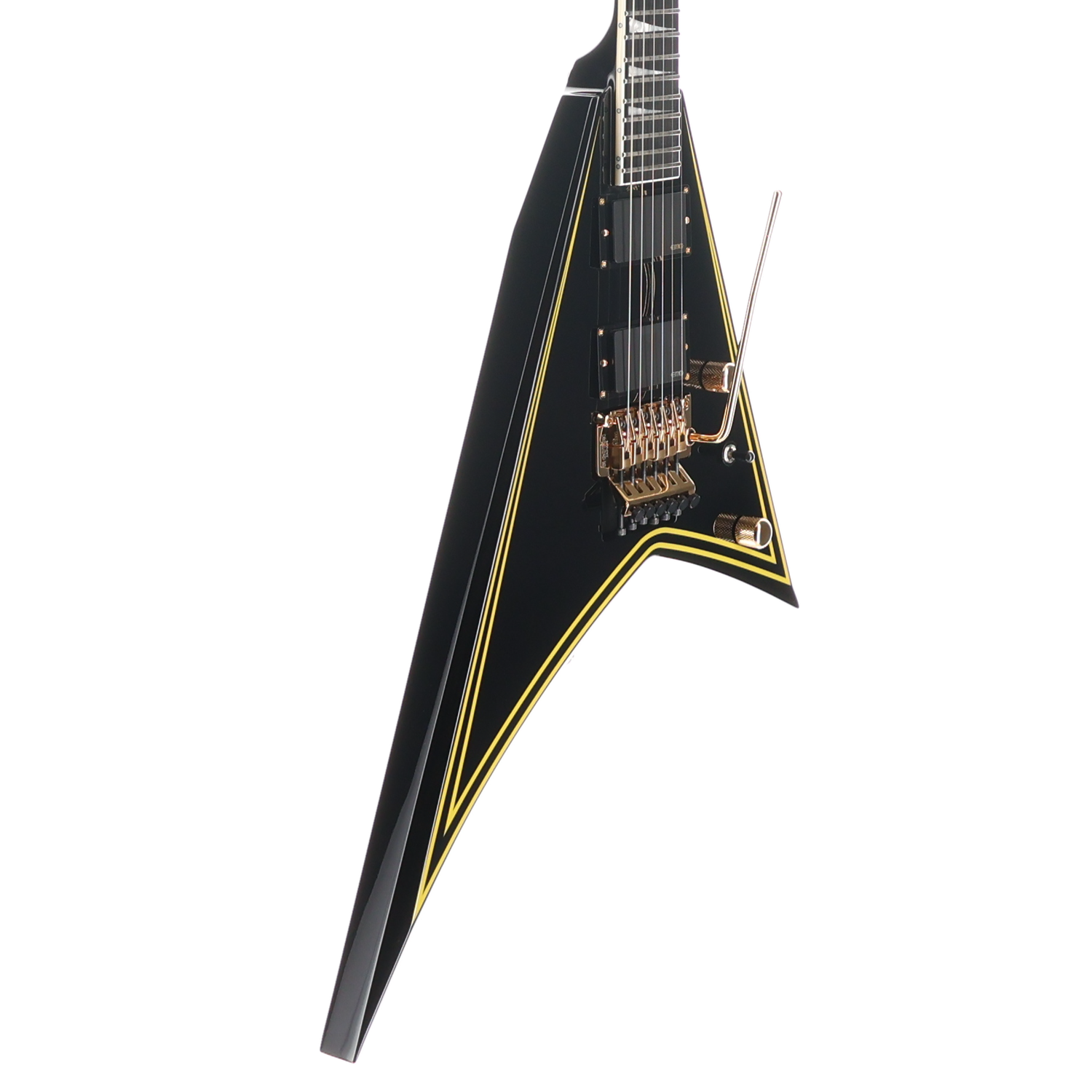 Jackson MJ Series Rhoads RR24MG, Ebony Fingerboard, Black with Yellow Pinstripes (RP) (01898)