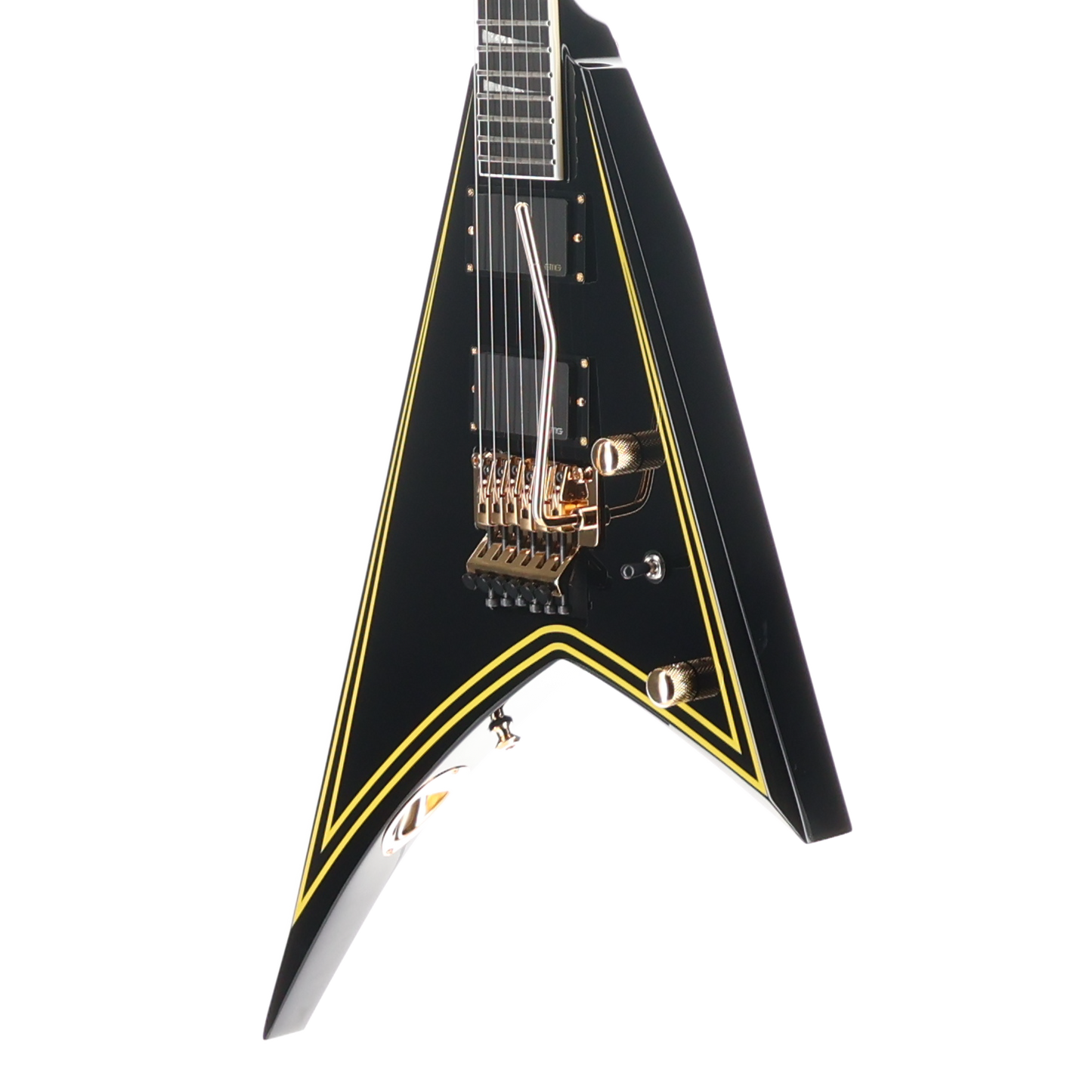 Jackson MJ Series Rhoads RR24MG, Ebony Fingerboard, Black with Yellow Pinstripes (RP) (01898)