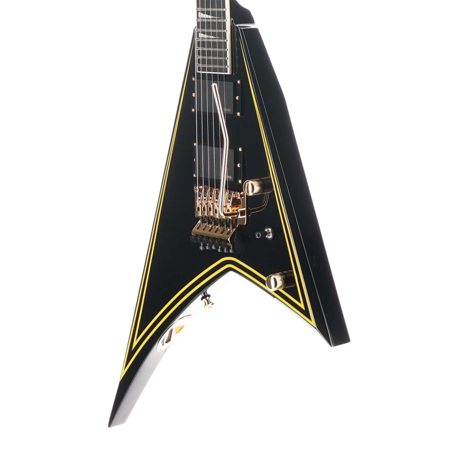 Jackson MJ Series Rhoads RR24MG, Ebony Fingerboard, Black with Yellow Pinstripes (RP) (01898)