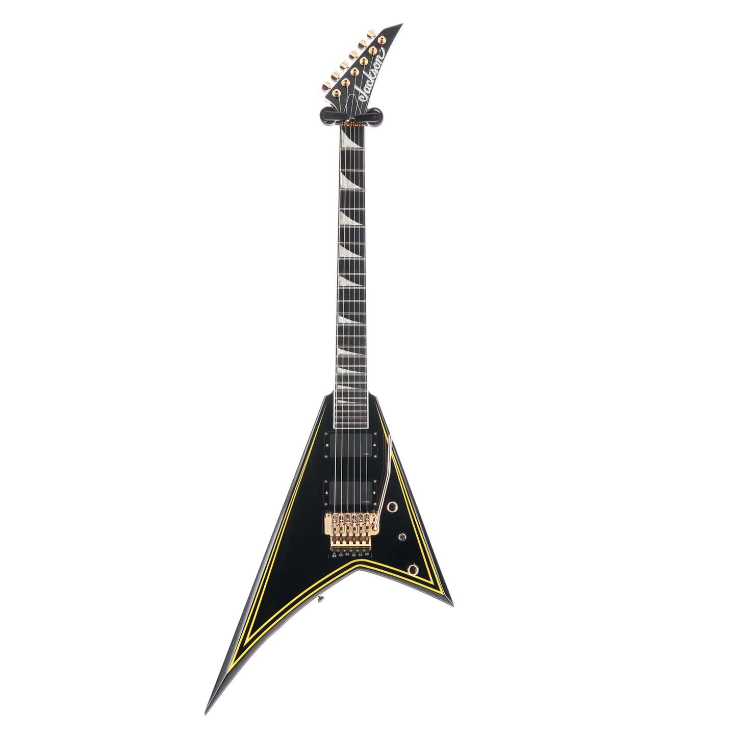 Jackson MJ Series Rhoads RR24MG, Ebony Fingerboard, Black with Yellow Pinstripes (RP) (01898)