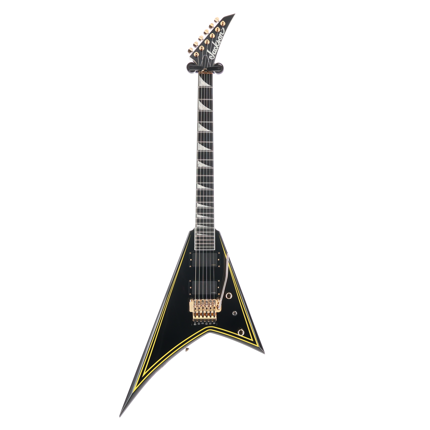 Jackson MJ Series Rhoads RR24MG, Ebony Fingerboard, Black with Yellow Pinstripes (RP) (01898)