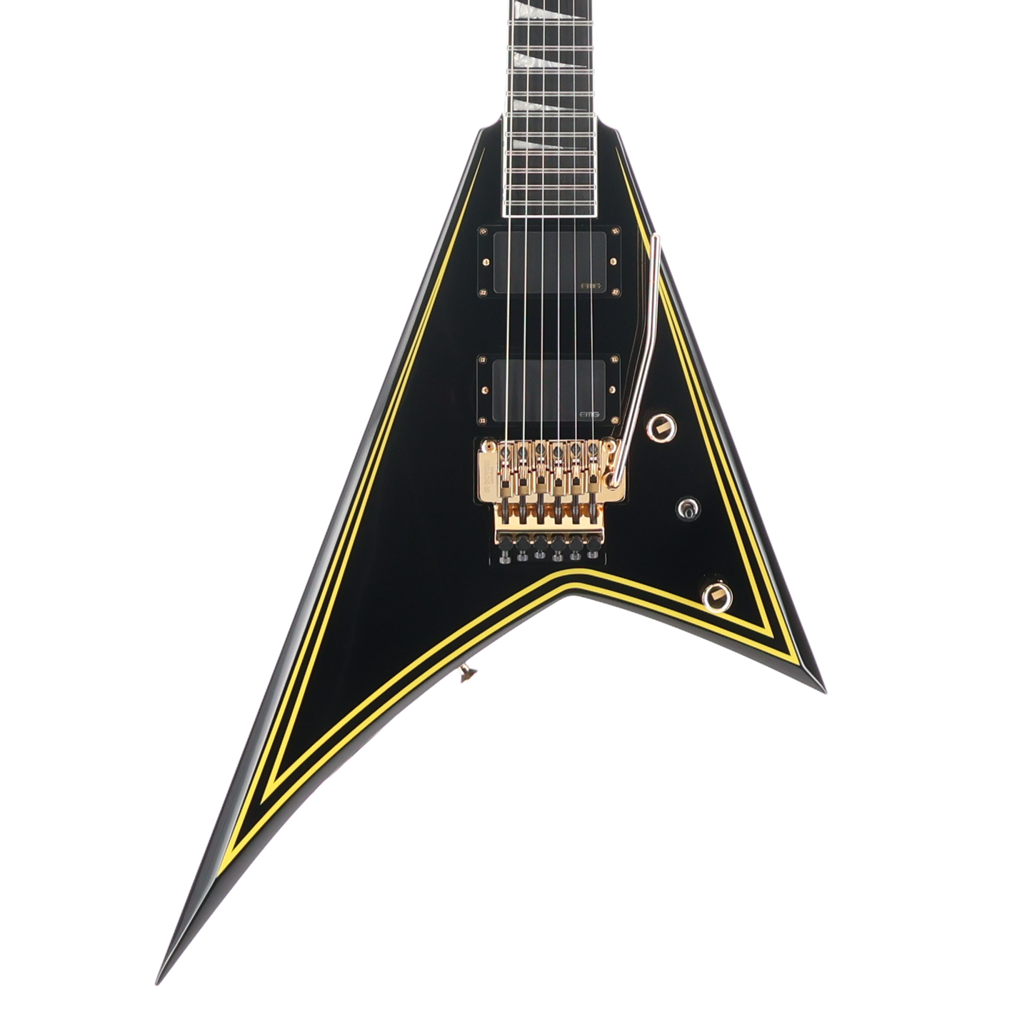 Jackson MJ Series Rhoads RR24MG, Ebony Fingerboard, Black with Yellow Pinstripes (RP) (01898)