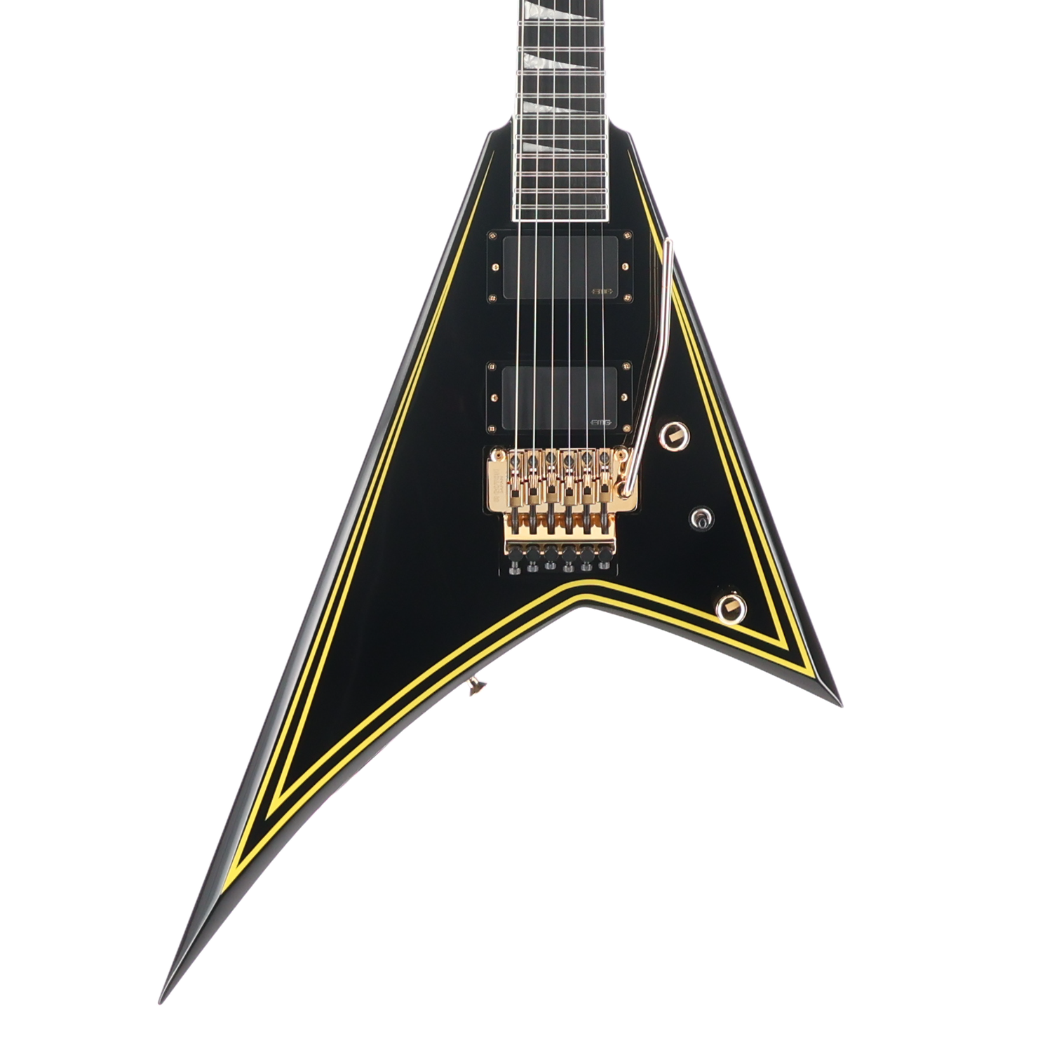 Jackson MJ Series Rhoads RR24MG, Ebony Fingerboard, Black with Yellow Pinstripes (RP) (01898)